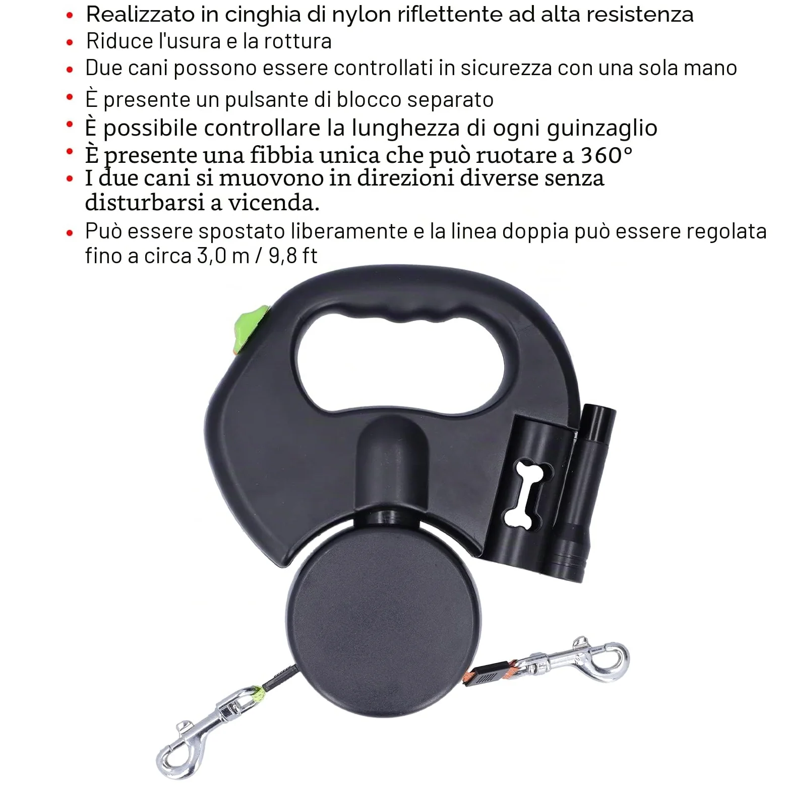 HEEPDD Guinzaglio Retrattile Doppio per Cani, Guinzaglio Estensibile Automatico con Cinturino Riflettente, Lunghezza per Passeggiate e Corsa