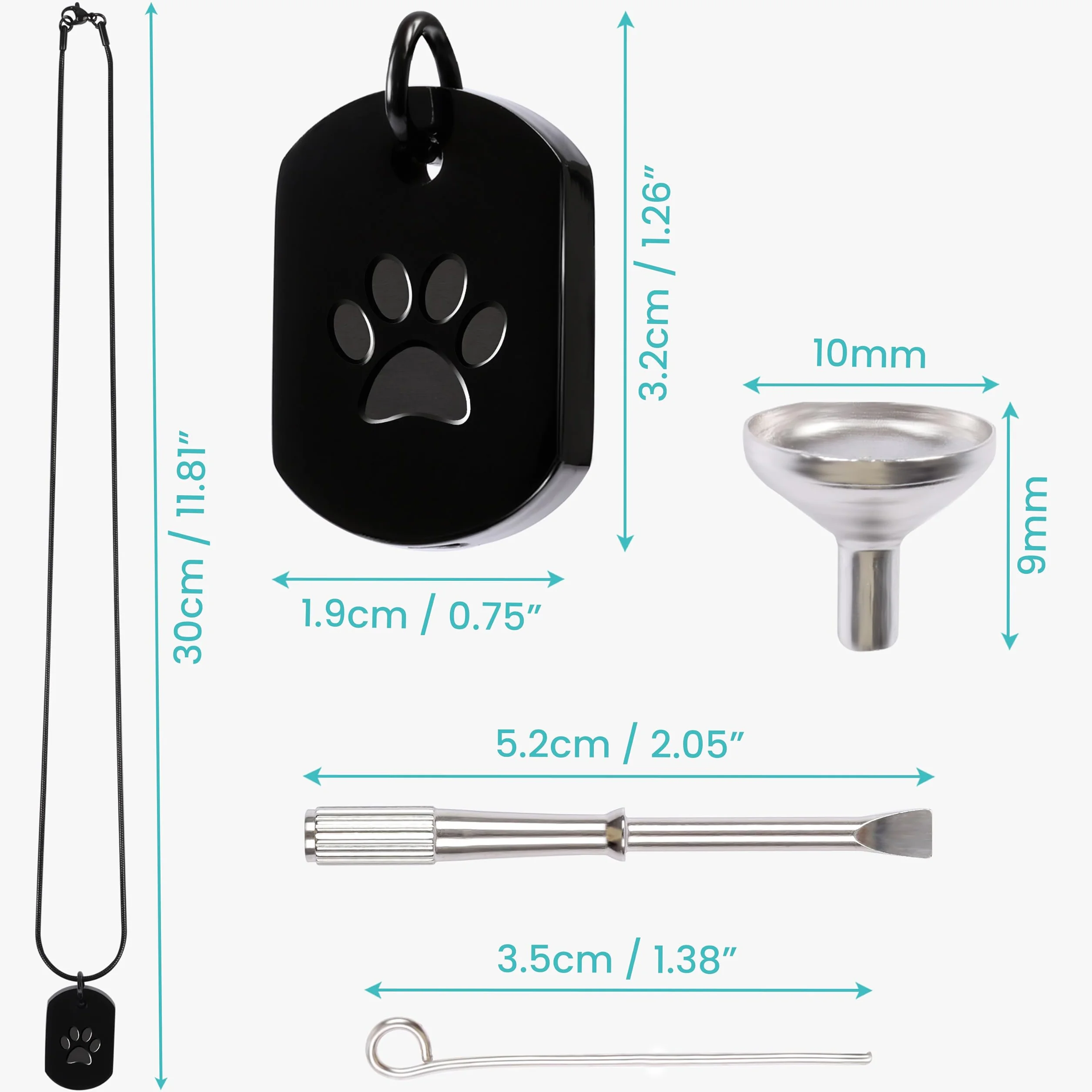 BELLE VOUS Collana con Urna per Ceneri Cane Gatto - Ciondolo Commemorativo con Zampa Animale - Porta Ceneri Funerarie Animali Domestici - in Acciaio Inox Nero - Pensiero Uomo Donna