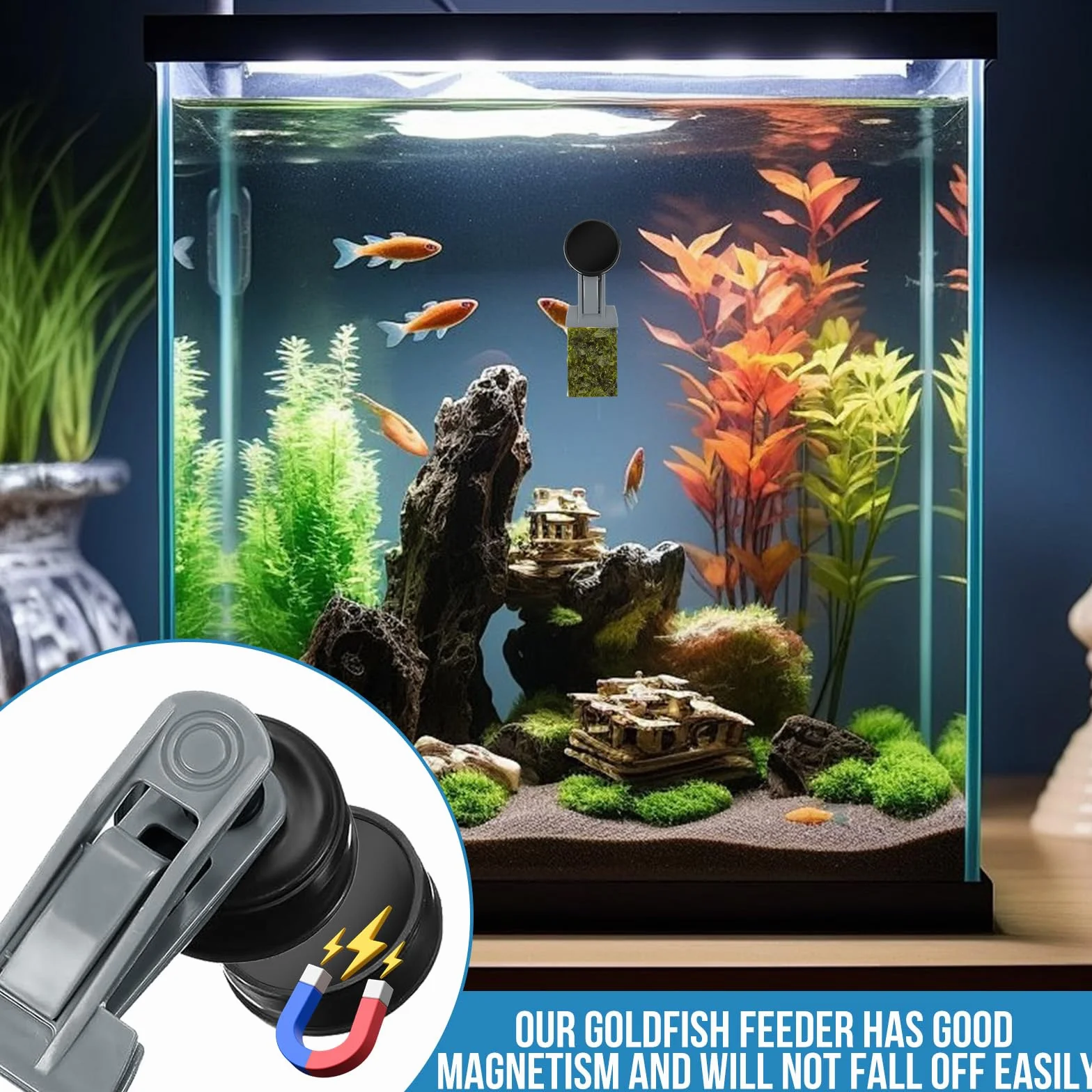 Mangiatoia per pesci rossi, accessori per acquari marini, magnete per alghe, mangiatoia per alghe marine, clip magnetiche, anello di alimentazione per acquari adatto per pesce animali acquatici