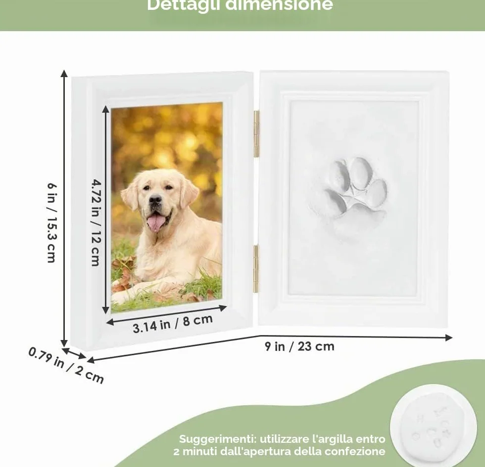 Zampa Cane Gatto Set Impronta Legno Stampa Gesso 3D Cornice Decorazione Parete (bianco)