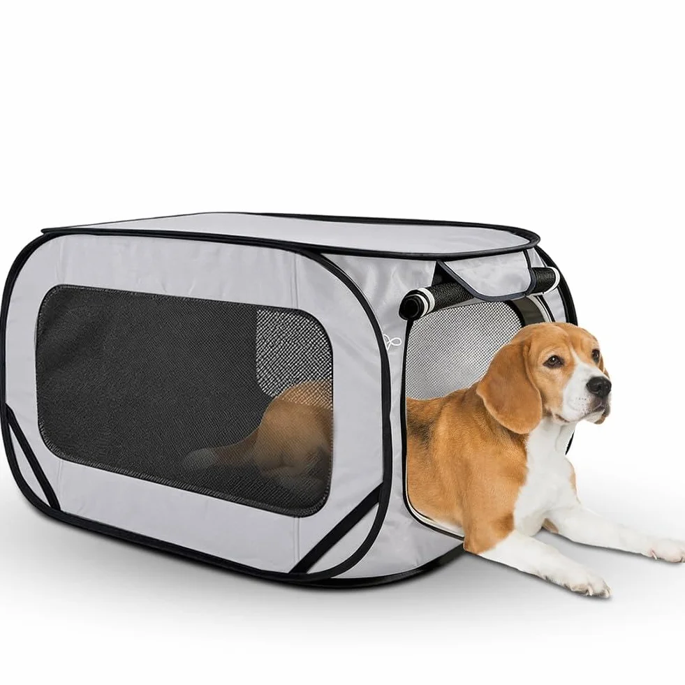 Trasportino per cani pieghevole, 92 x 52 x 52 cm, doppia porta pop-up, in tessuto Oxford, traspirante, robusto, trasportino per cani e gatti fino a 29,5 kg (grigio)