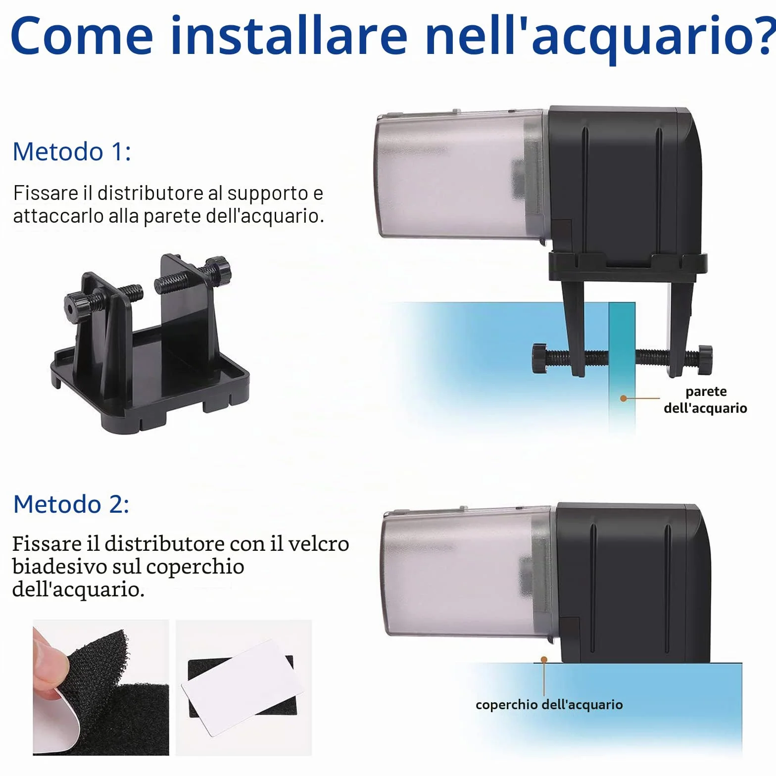 Alimentatore automatico per acquario litchi, distributore di cibo per pesci con timer controllato WIFI 2.4G con display LCD per vacanze in stagno per acquario(Nero)