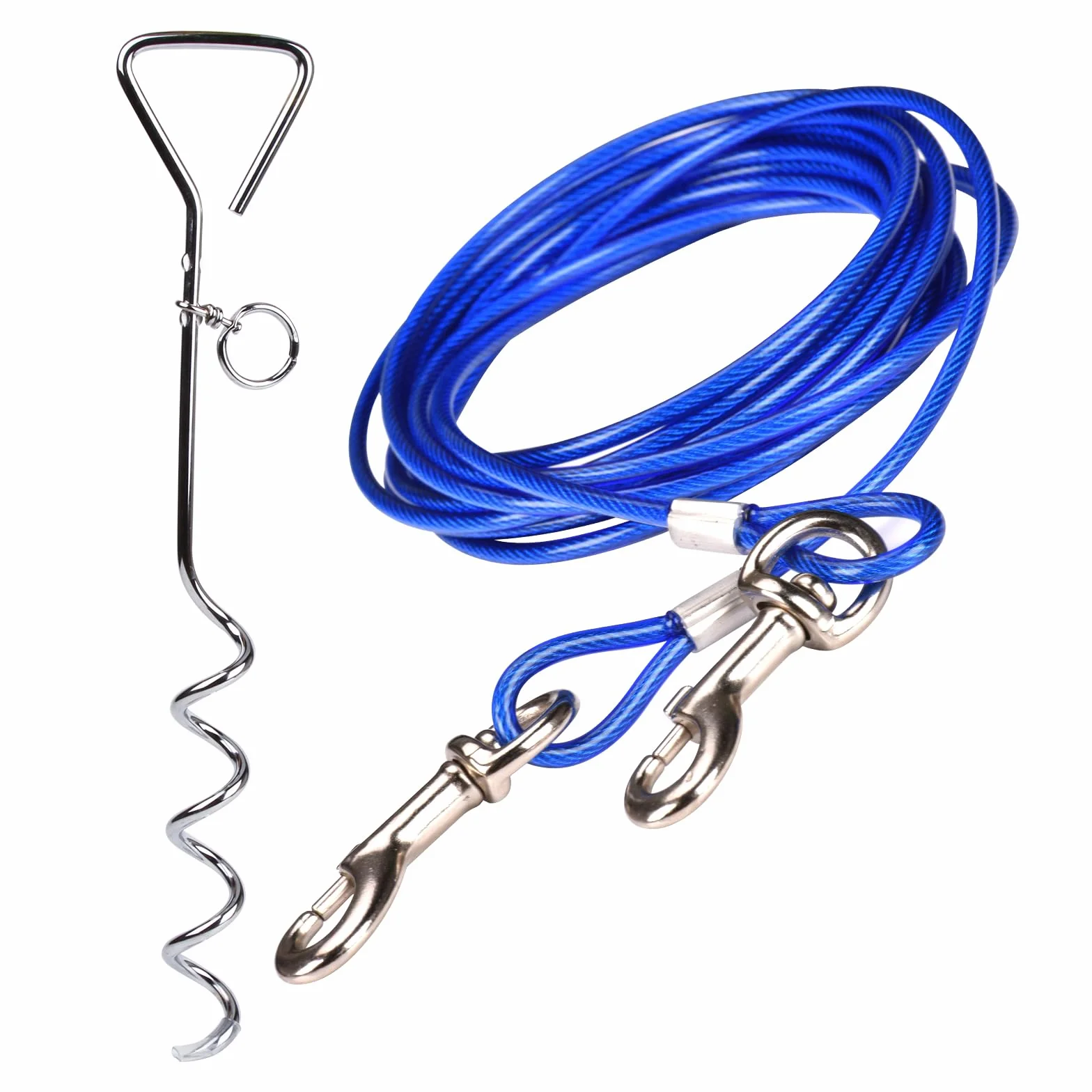 Guinzaglio per Cane A 3 M/5 M/10 M con Picchetto Elicoidale A Terra A 46 Cm - per Esterno Come Cortile E Campeggio - Adatto per Cani Piccoli E Medi (3M, Blu)