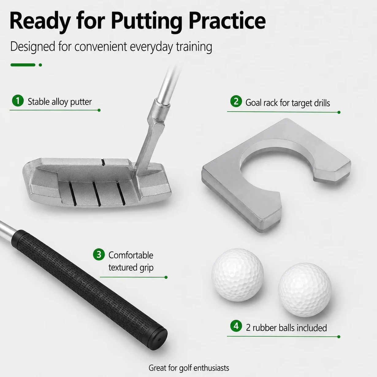 VOBOR Kit Golf Putter Portatili, Lega di Zinco, Indoor Practice Training Club con 2 Palline e Borsa, per gli Appassionati di Golf