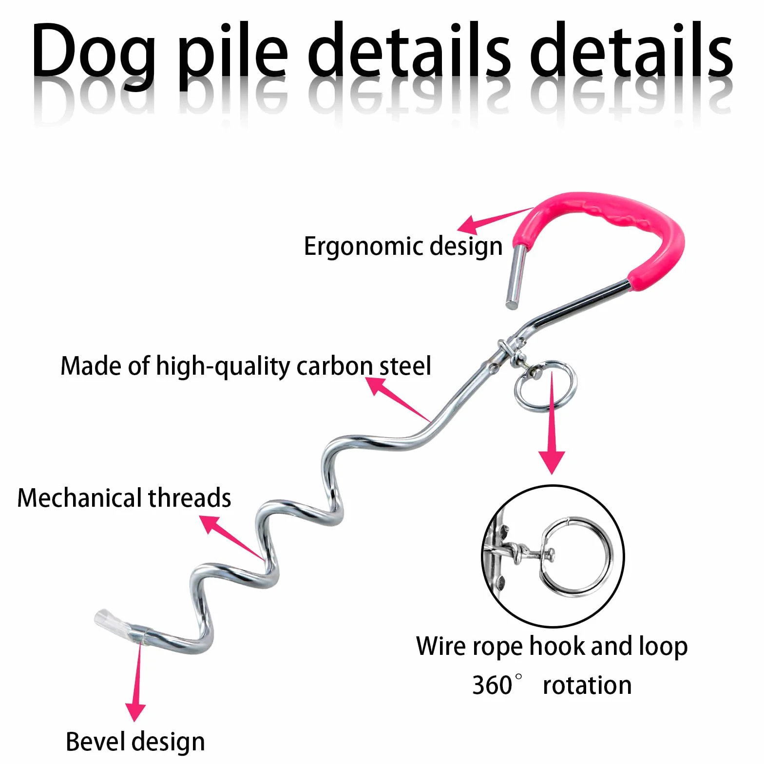 5 m Guinzaglio per Cani con 42 cm Picchetto a Terra, Cavo Acciaio Inossidabile 6mm con Gancio 360°, Fino a 250 kg, PVC Coated, Cavo Legare per Cane Grande Media Piccola Campeggio Giardino (5m Rosa)