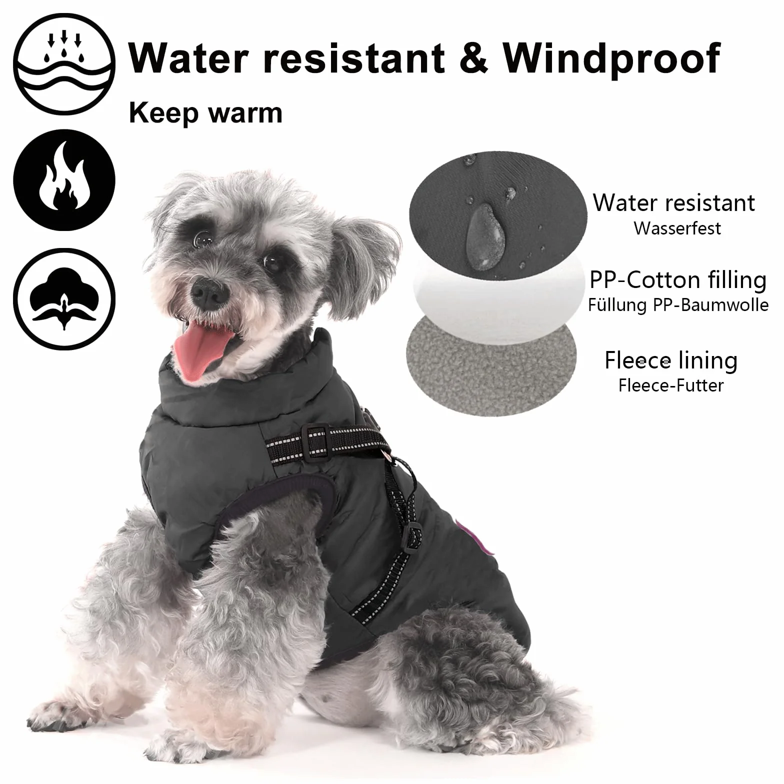 Cappotto Cane Invernale Impermeabile con Pettorina e Strisce Riflettenti
