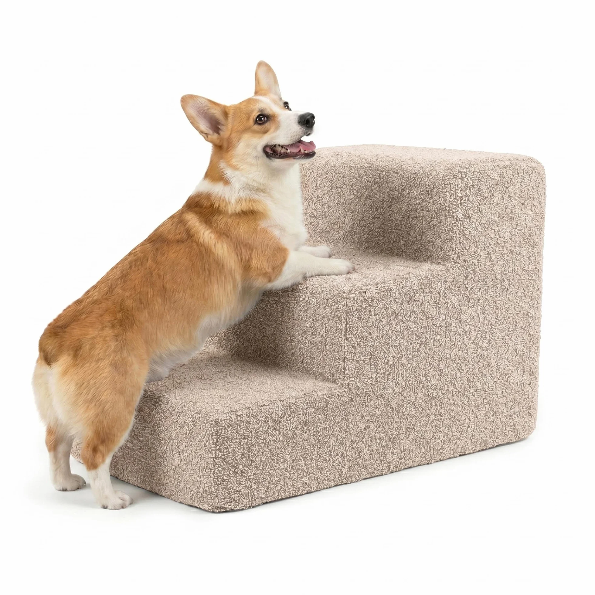 Murando Scala per Cani Piccoli 3 Gradini 30 cm Rampina in Schiuma Antiscivolo per Letto Matrimoniale Bouclé Crema
