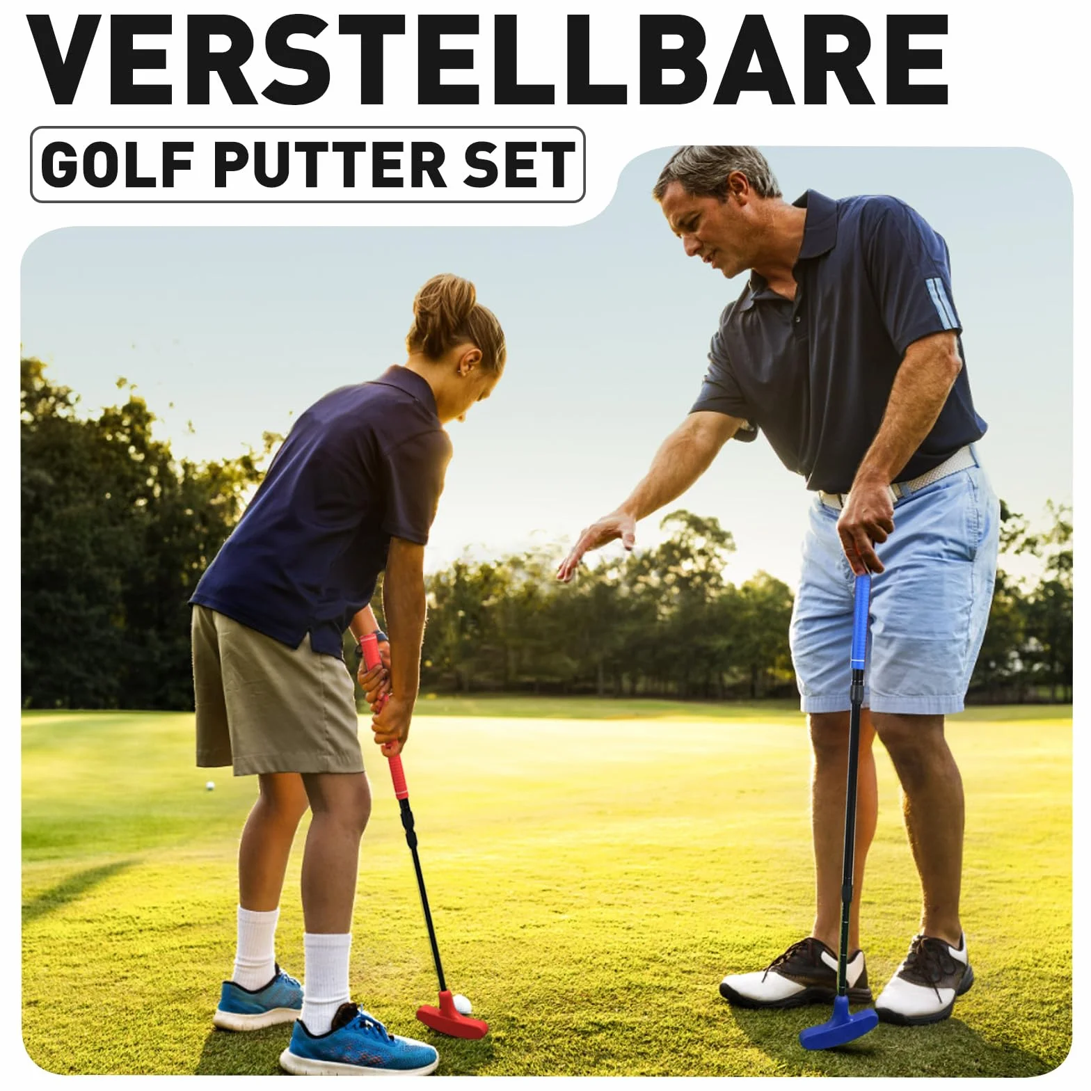 Set di putter da golf regolabile (rosso e blu) – ambidestro per mancini e destrorsi, mini set da golf professionale e accessori da golf per bambini e ragazzi