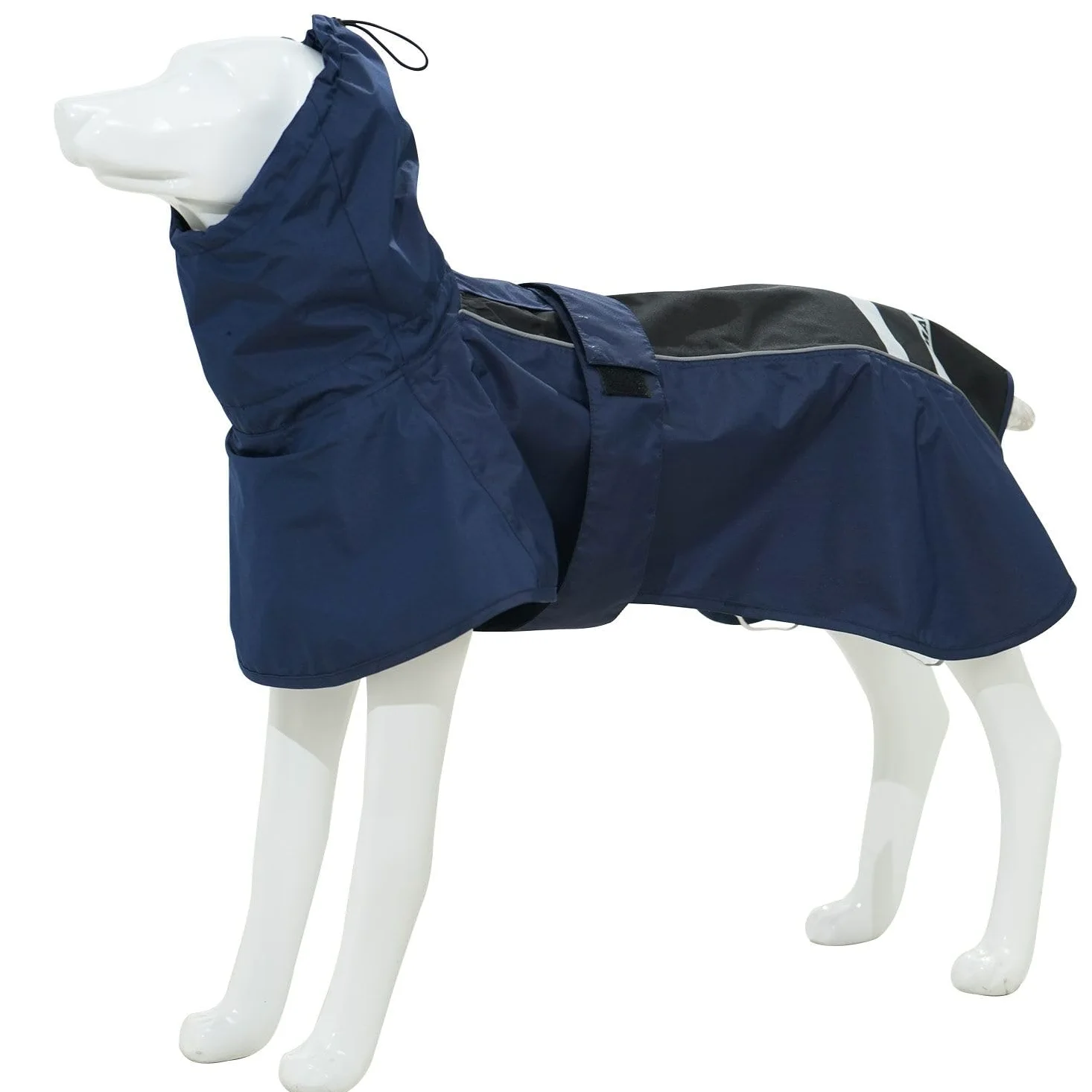 MAMORE Impermeabile per cani, leggero, con striscia riflettente, regolabile, con foro per imbracatura (blu navy e nero, XXL)