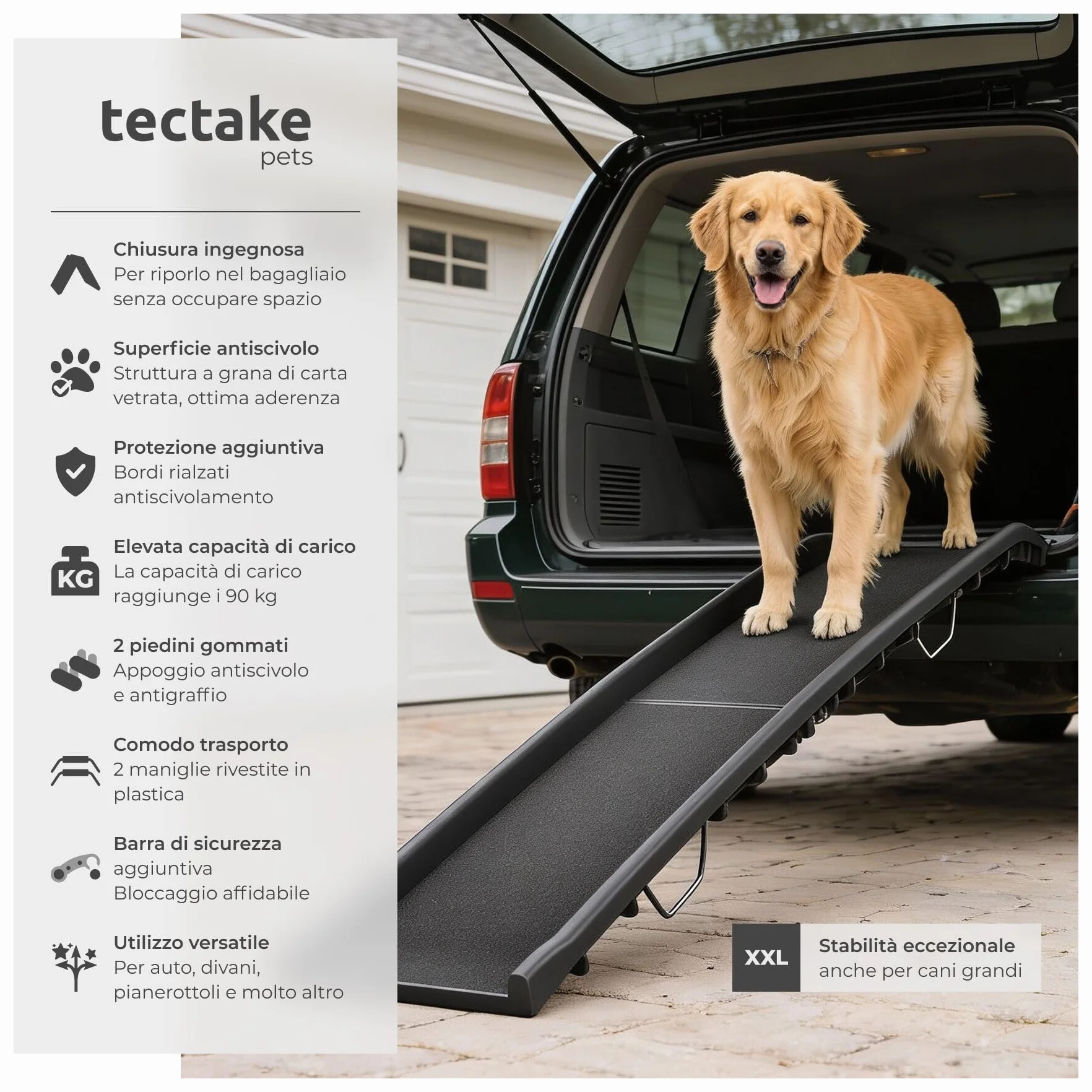 tectake Rampa per Cani Paw Step Richiudibile Antiscivolo Auto Pieghevole 90kg