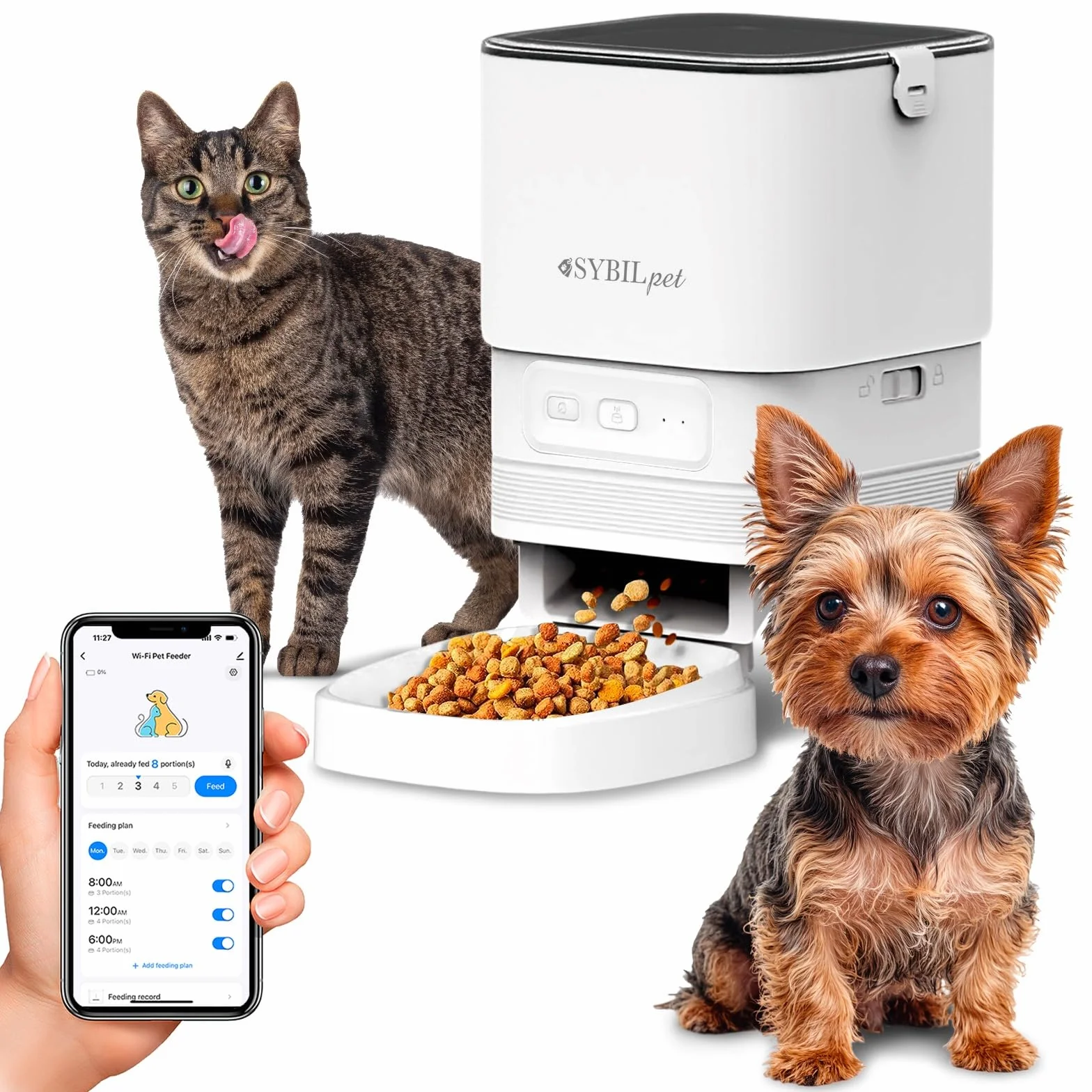Distributore Automatico Cibo Gatti e Cani Taglia Piccola - Dispenser Crocchette con App e Messaggio Vocale - Erogatore Silenzioso e Antiblocco con Capacità di 4L