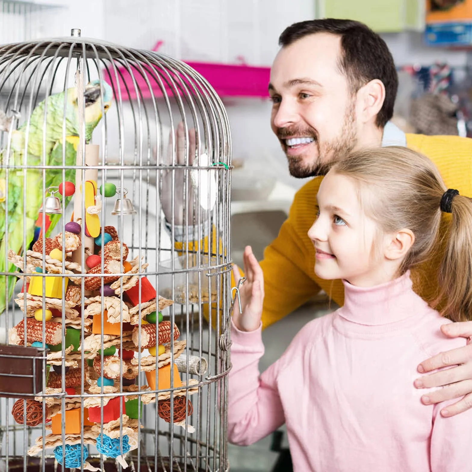 Giocattoli per Pappagalli in Corda con Campanelle per Gabbia da Masticare per Cockatiels e Pappagallini
