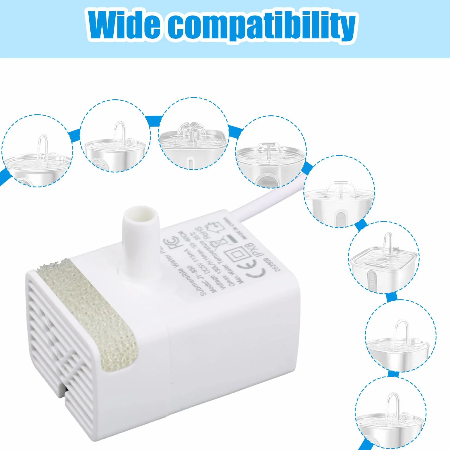 Pompa di Ricambio JY-830 per Fontana Animali Domestici, Pompa Fontana gatti con Interfaccia USB Compatibile con Fontane per Animali Domestici in Acciaio Inossidabile da 2,2L 3,2L 4L e 7L