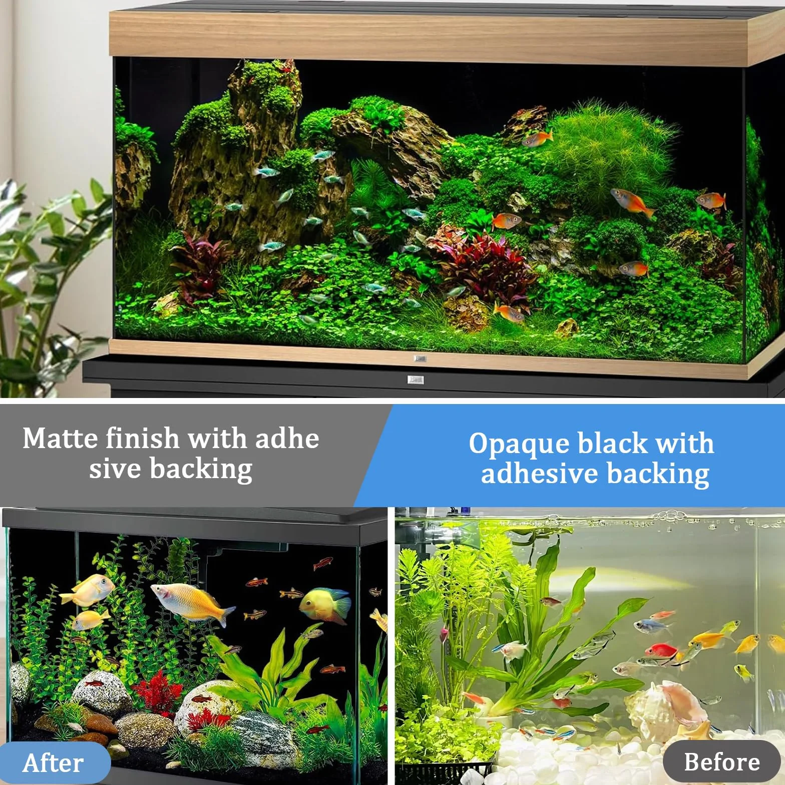 CHENGCKJ Adesivo Statico Sfondo Acquario 40x400 cm Pellicola per Parete Posteriore dell' Acquario Nera con Adesivo Pellicola Autoadesiva per Acquario Pellicola di Sfondo Acquari per Terrari