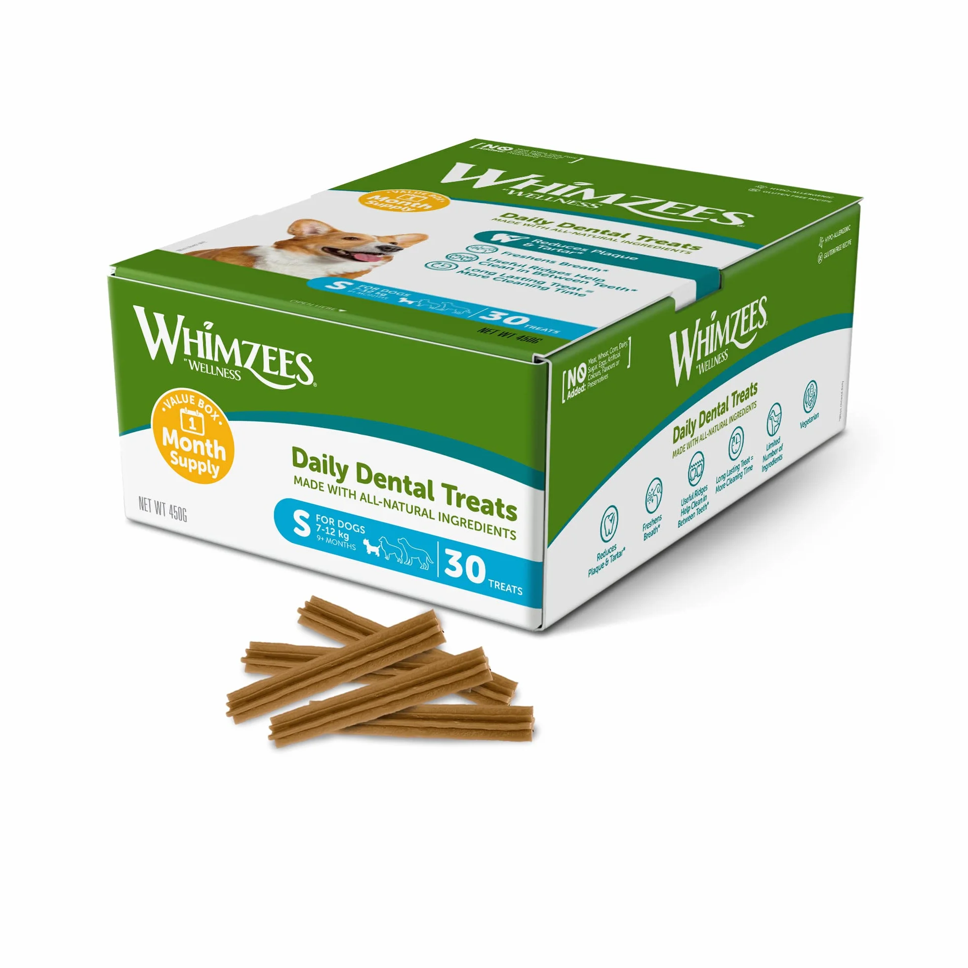 WHIMZEES Stix S, Fondo Mensile, 30 Pezzi – Taglia S, Snack per Cani di Piccola Taglia, Naturali & Senza Cereali, Vegetariane, Senza Zuccheri Aggiunti