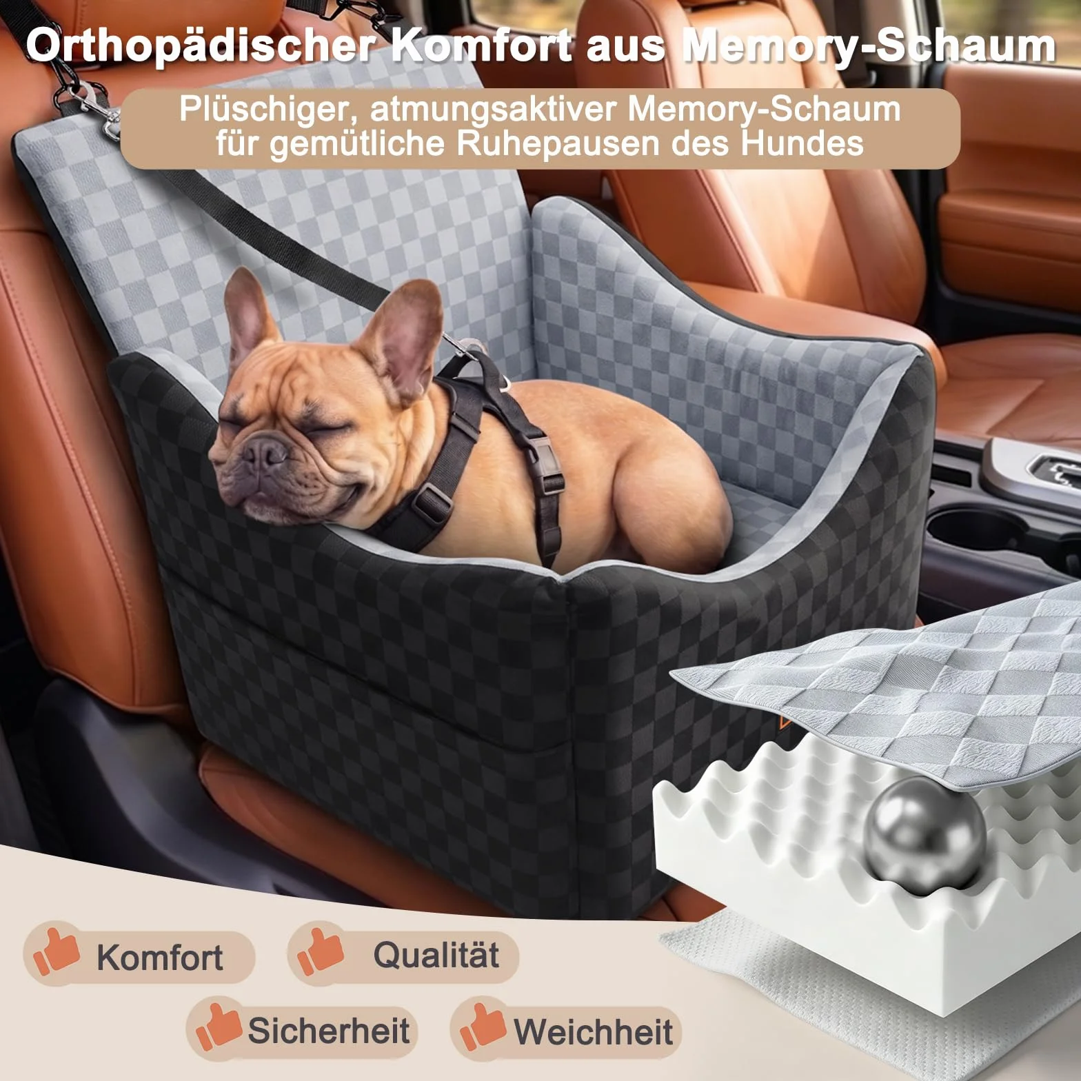 JOEJOY Seggiolino auto per cani piccola media taglia lavabile memory foam ispessita sedile posteriore anteriore cintura sicurezza regolabile