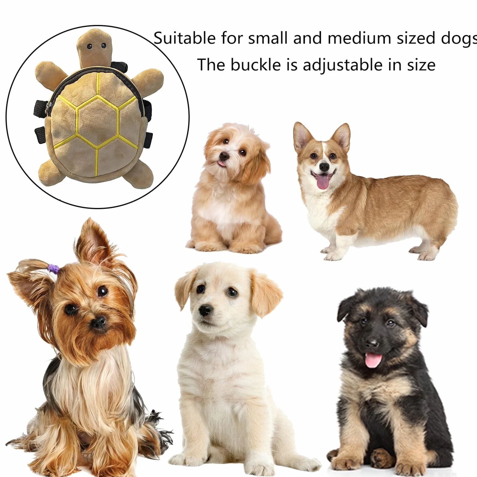 Zaino con imbracatura per cani a forma di tartaruga carino, regolabile, borsa da sella per cuccioli, impermeabile, indossabile da solo, con cerniera, forma creativa, chiusura a cerniera, lunga