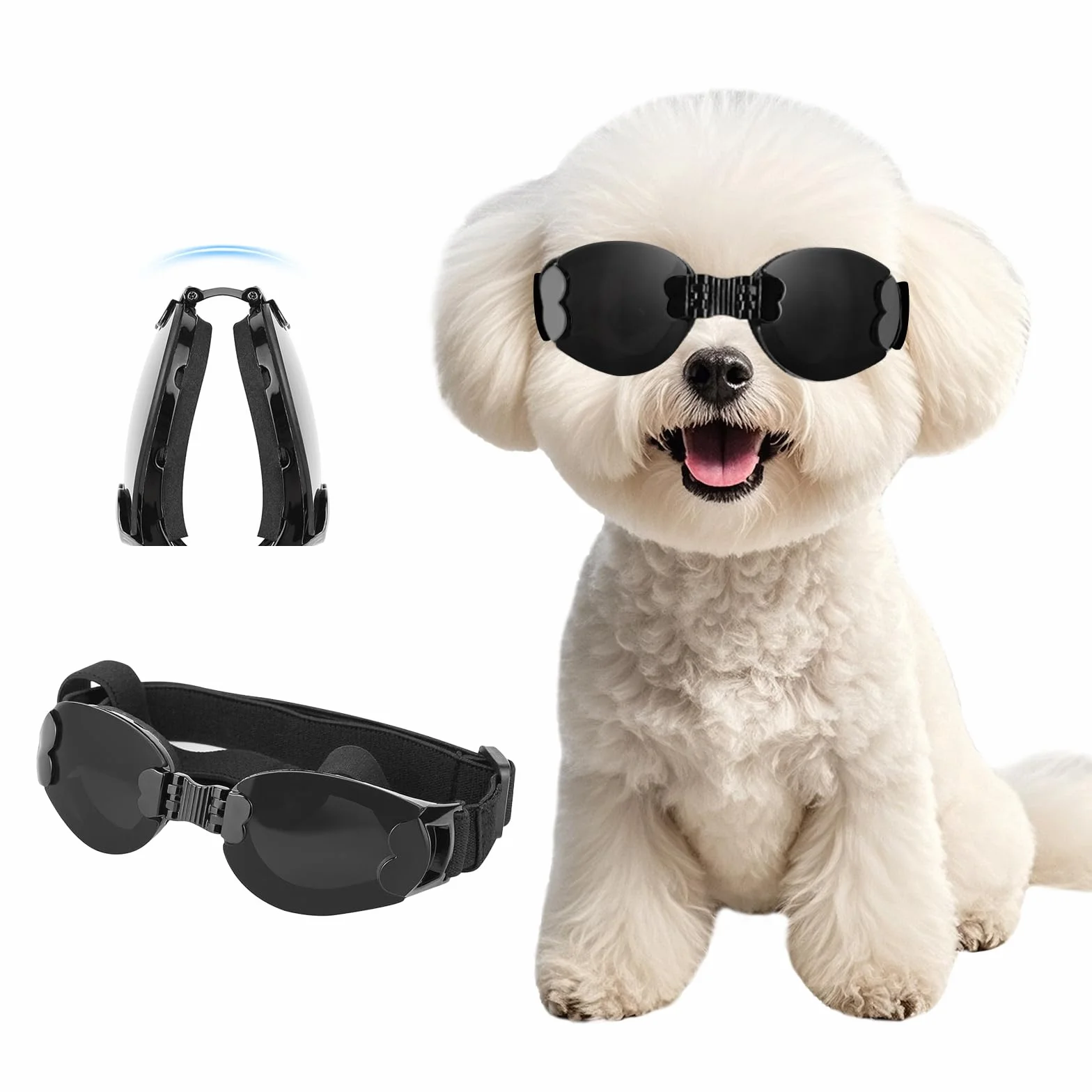 NAMSAN Occhiali da sole pieghevoli per cani impermeabili antivento occhiali moto cane per cani medi/grandi cani nero