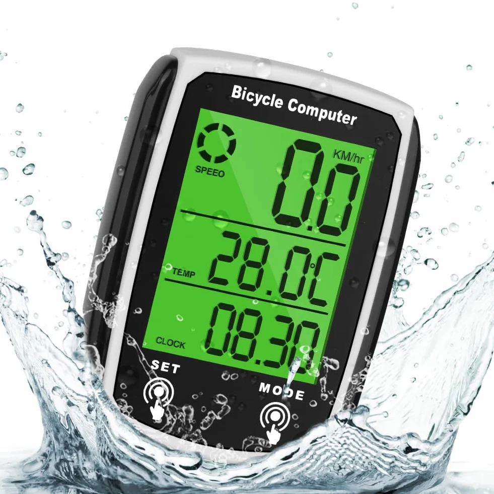 URAQT Computer di Bicicletta, Impermeabile Bici Computer con 19 Funzioni, Ciclocomputer con LCD Display Retroilluminato e Supporto, Controllo Tattile, per Distanza di Tracciamento, Velocità