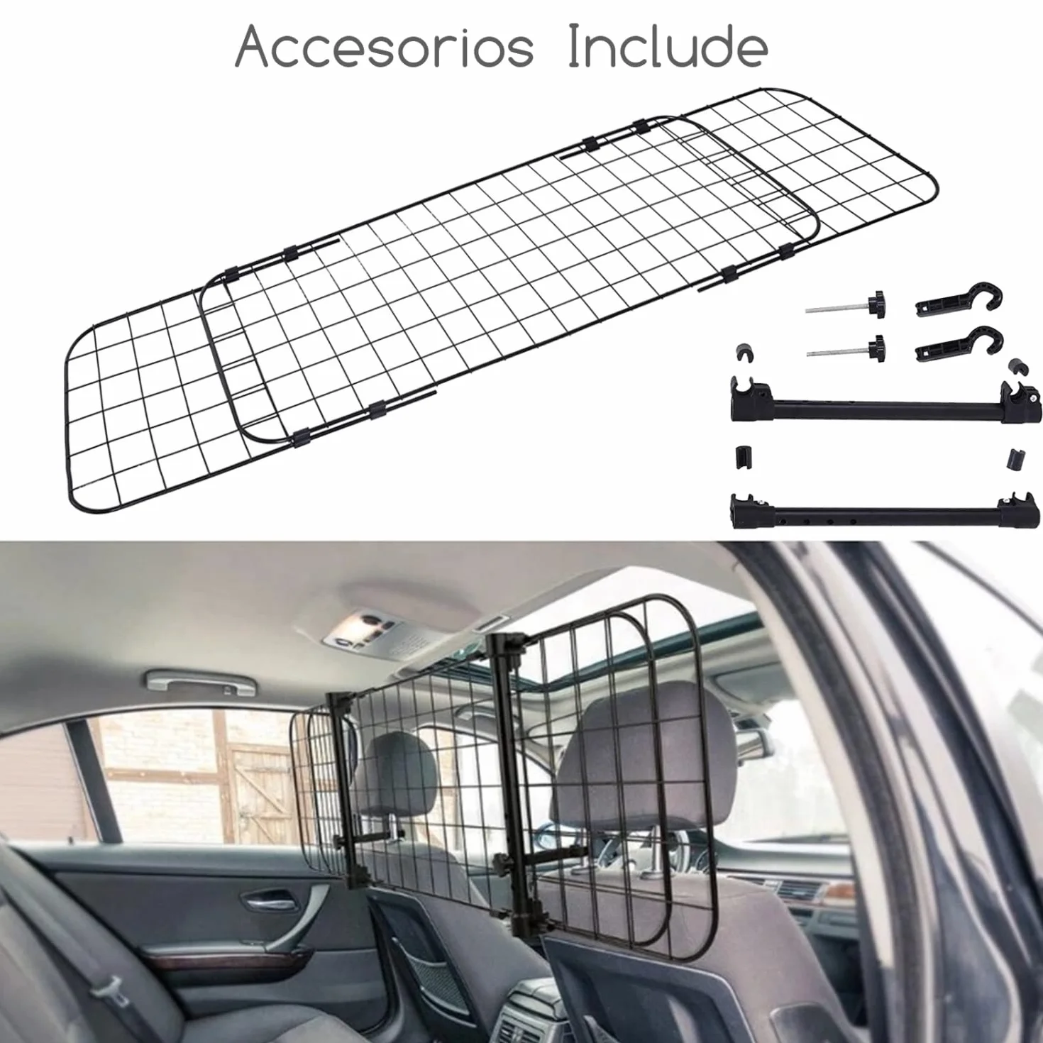 Nobleza-Barriera Protettiva per Auto per Cani,Separatore per Auto per Cani Universale Estensibile Barriera per Auto Barriera di Sicurezza a Griglia, 96-145x30cm in Acciaio