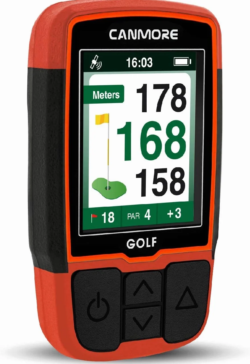 CANMORE GPS da golf portatile HG200 - Display a colori con oltre 41.000 dati essenziali del campo da golf e foglio dei punteggi Campi gratuiti in tutto il mondo e in crescita, Arancione