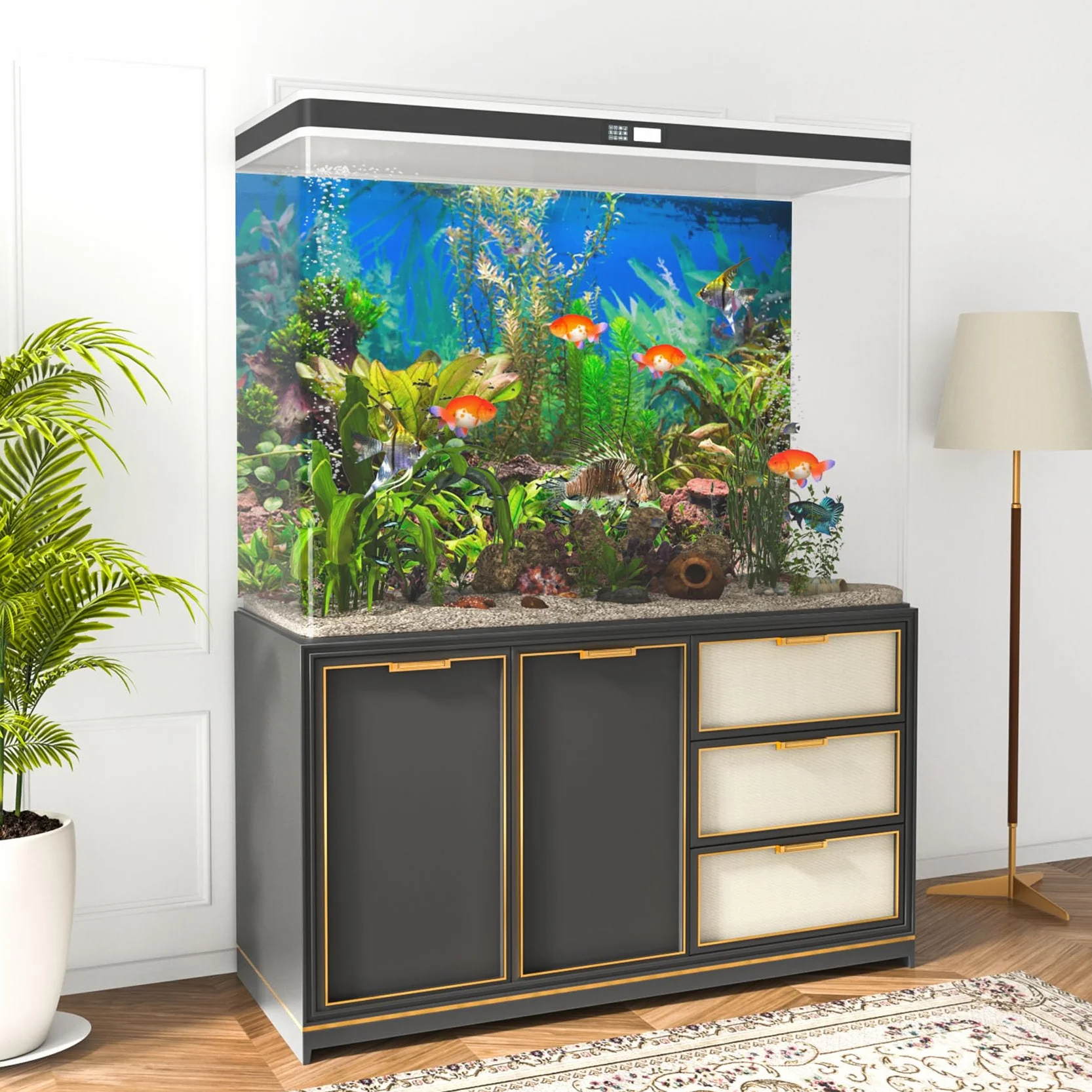 61x41cm Acquario Sfondo Pianta Acquatica Fiume Letto & Lago Acquario Poster Sfondo Vinile Sfondo