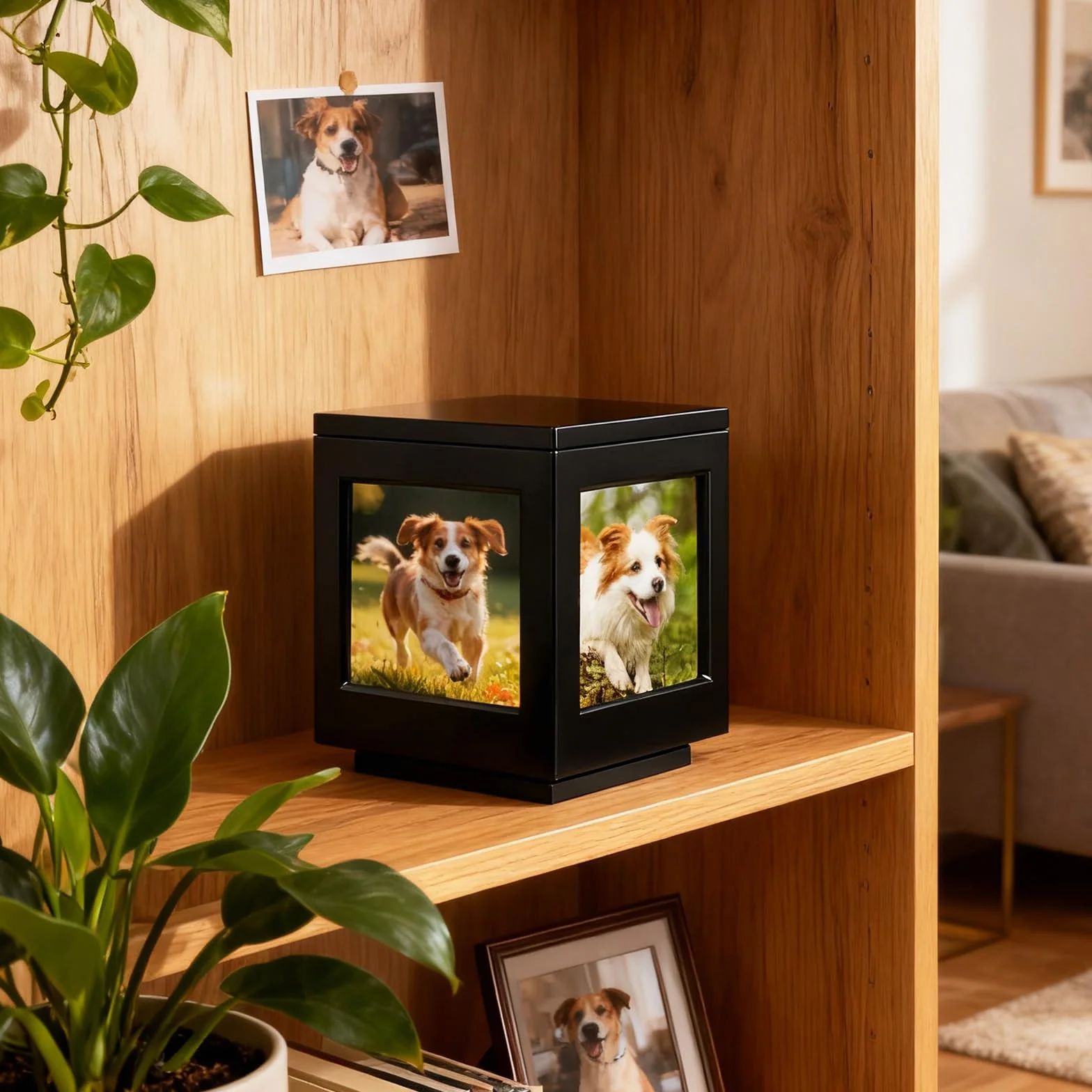 Urna per Ceneri Cane o Gatto, Urna per Animali Domestici con Cornice Portafoto Souvenirs Grande Scatola in Legno Souvenir Urne Funerarie Animali Regalo Commemorativo