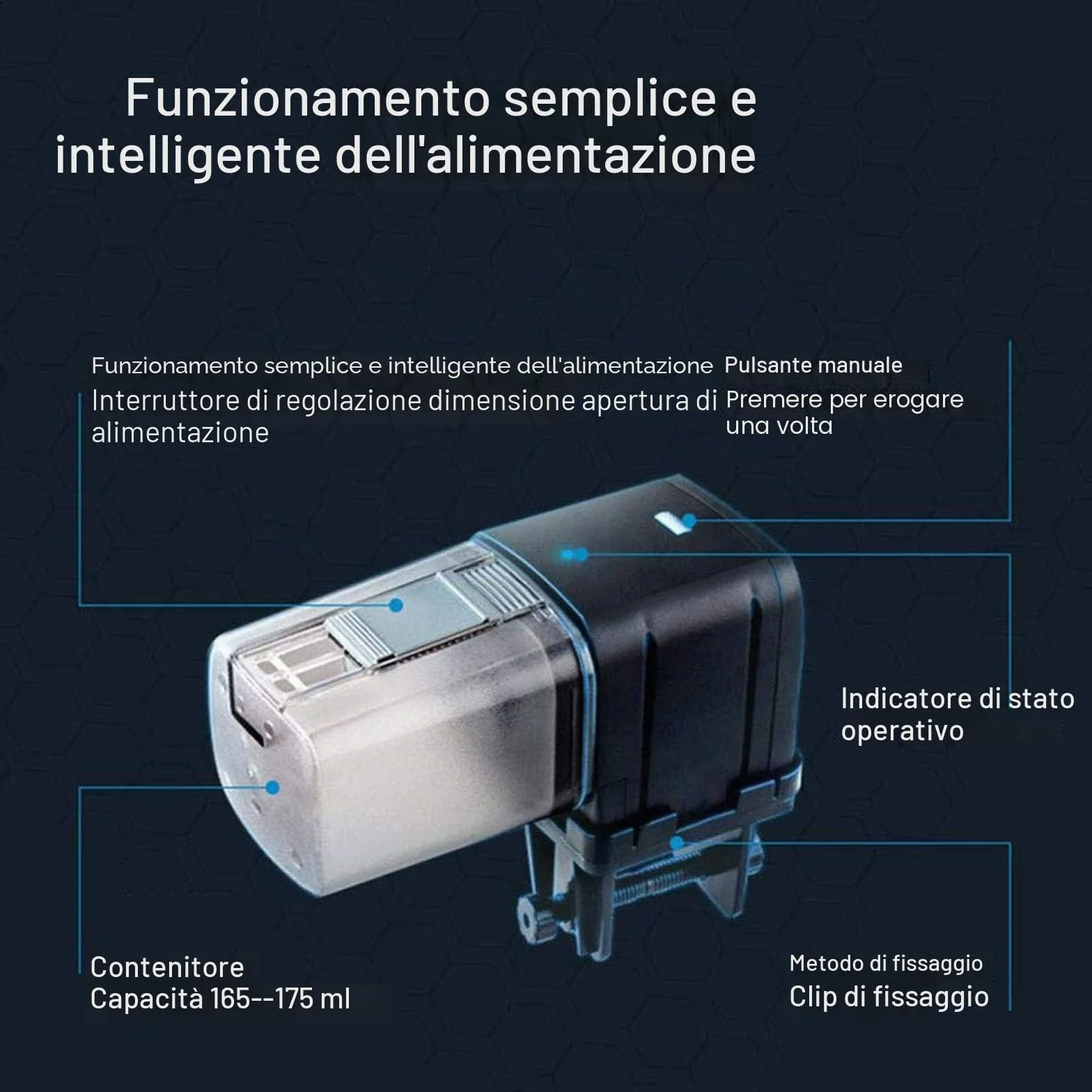 Alimentatore automatico per acquario litchi, distributore di cibo per pesci con timer controllato WIFI 2.4G con display LCD per vacanze in stagno per acquario(Nero)