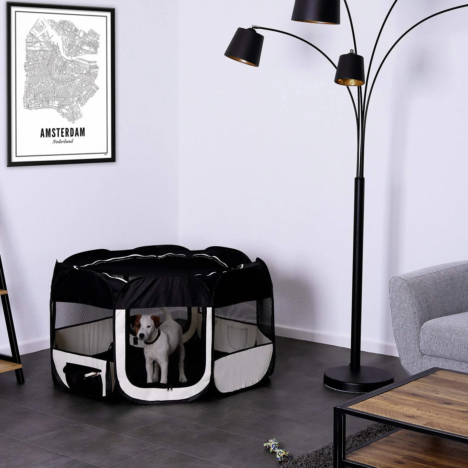 Lionto Recinto per Cuccioli Tessuto Oxford Esterno Beige/Nero