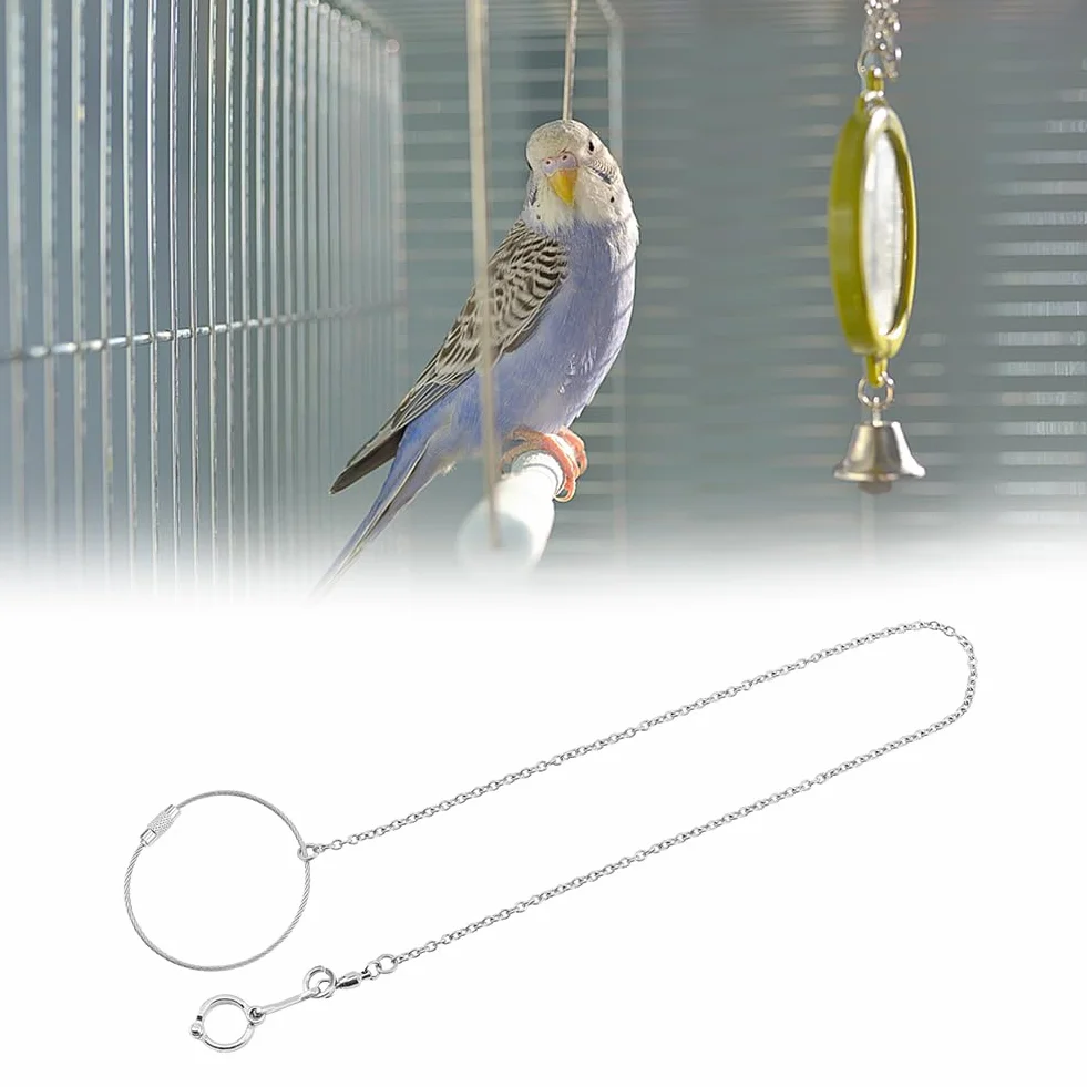 AHANDMAKER Catenina per Pappagalli per Uccelli da Compagnia, Catena in Acciaio Inox con Piedistallo per Uccelli con Anello, Accessori per Anelli Pappagallo Caviglia (Modello 12, 11.5 millimetro)