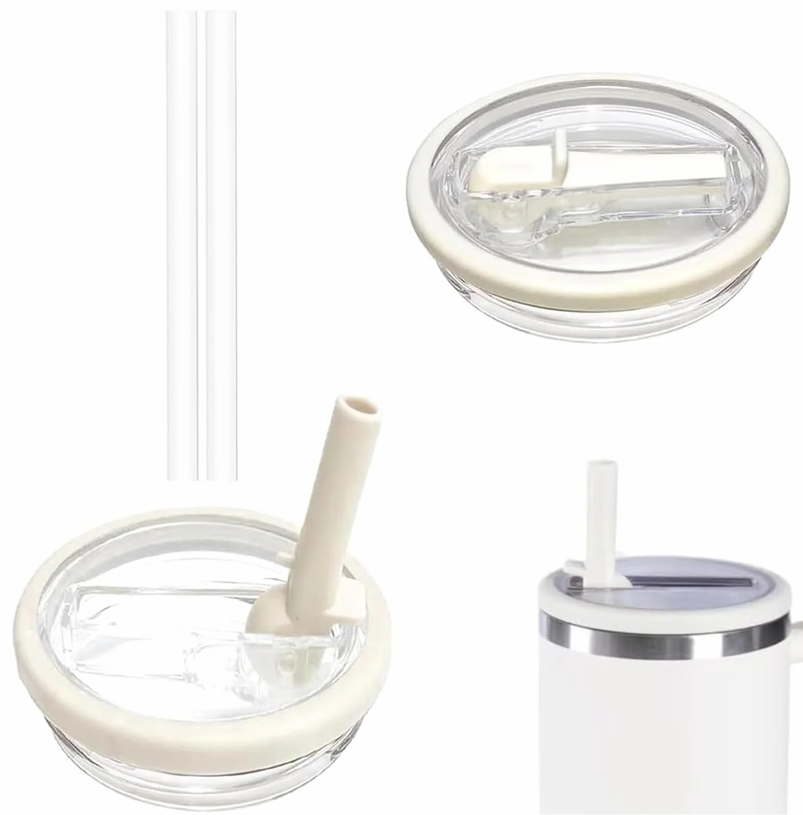 2 Coperchi Di Ricambio Per Stanley 40 Oz, Senza Perdite, Coperchio In Cannuccia Sostituibile, Con 2 Cannucce, Copertura Riutilizzabile Per Accessori Stanley Cup (Beige)