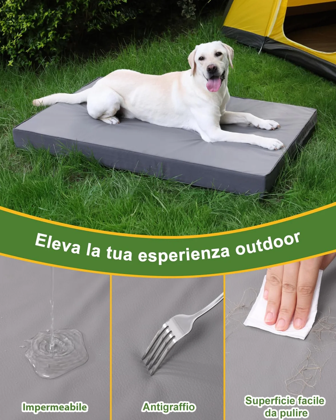 Ortopedica Cuccia Cane Interno Impermeabile in Ecopelle Lavabile Taglia Grande 104x68x8cm Grigio
