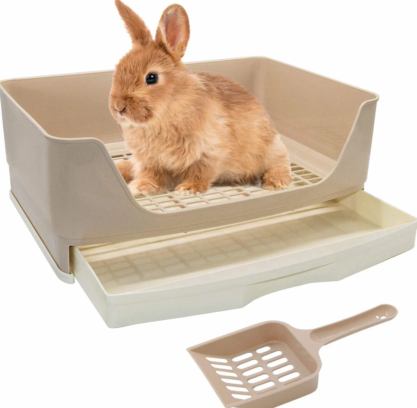 HYLYUN Lettiera per conigli, grande angolo con cassetto estraibile, per casa, gabbia per gatti, con pala durevole per piccoli animali, porcellini d'India