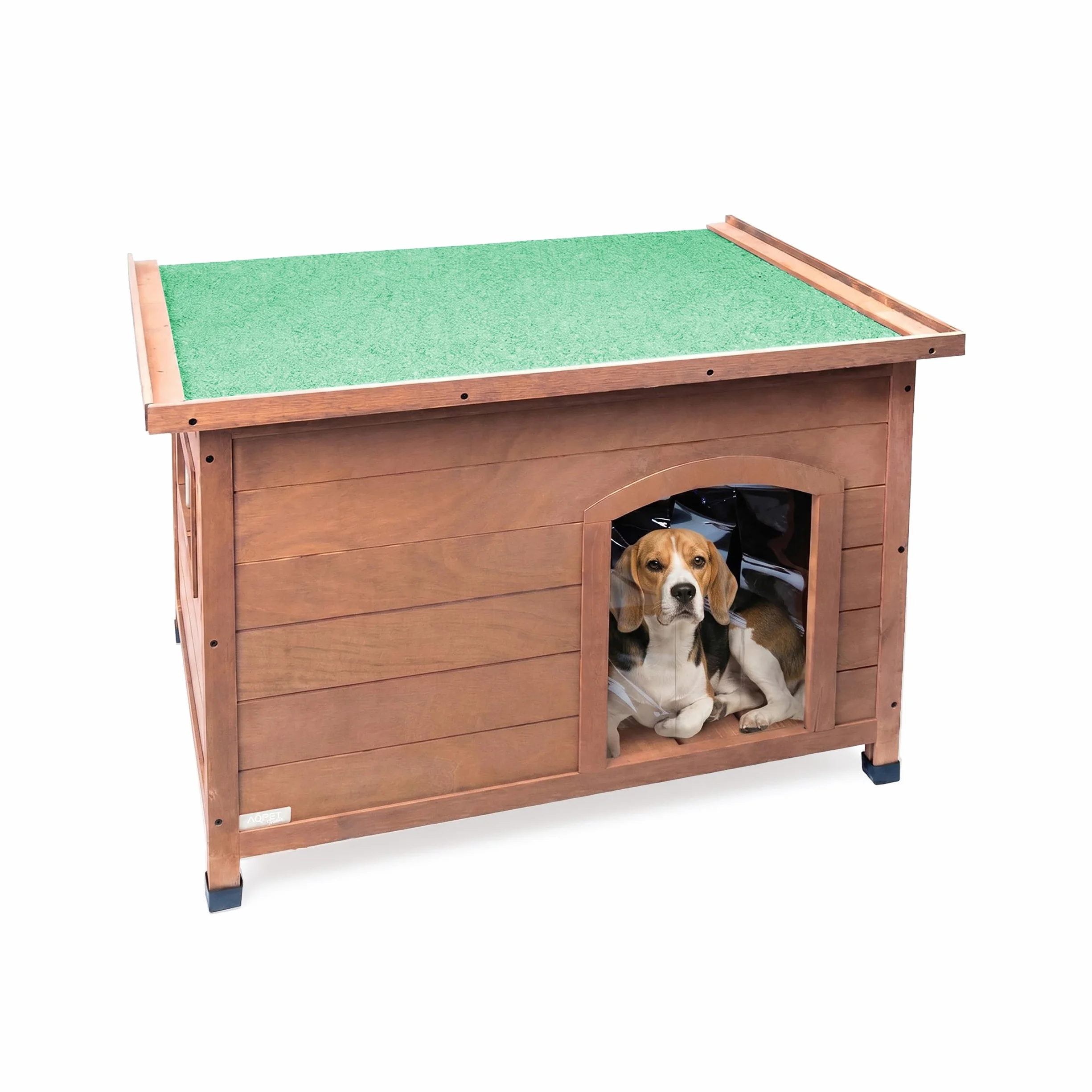AqpetFriends Baita Cuccia in Legno da Esterno per Cani con Tetto Apribile e Tende Termiche incluse, Medium 104x68x75 h
