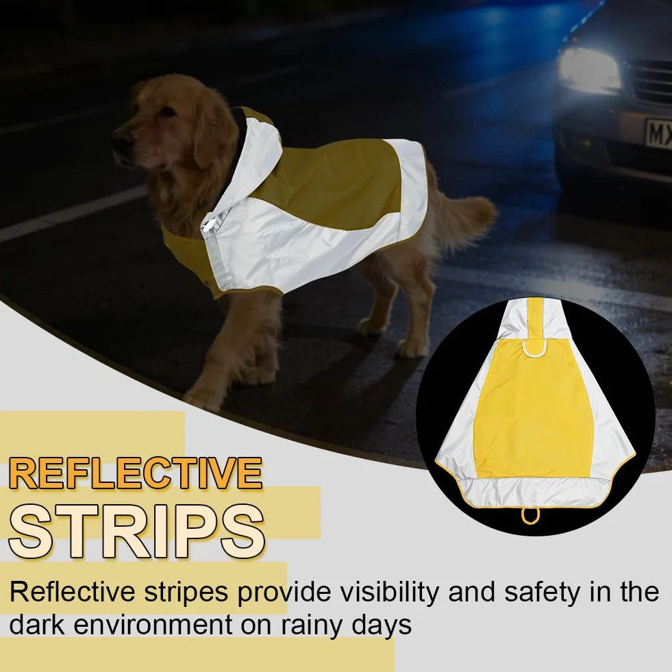 AOOWU Impermeabile Cane, Impermeabile Cane Giacca Riflettente per Cani con Cappuccio, Giallo Impermeabile per Cani per Adatto a Cani di Taglia Grande, Media e Piccola (L)