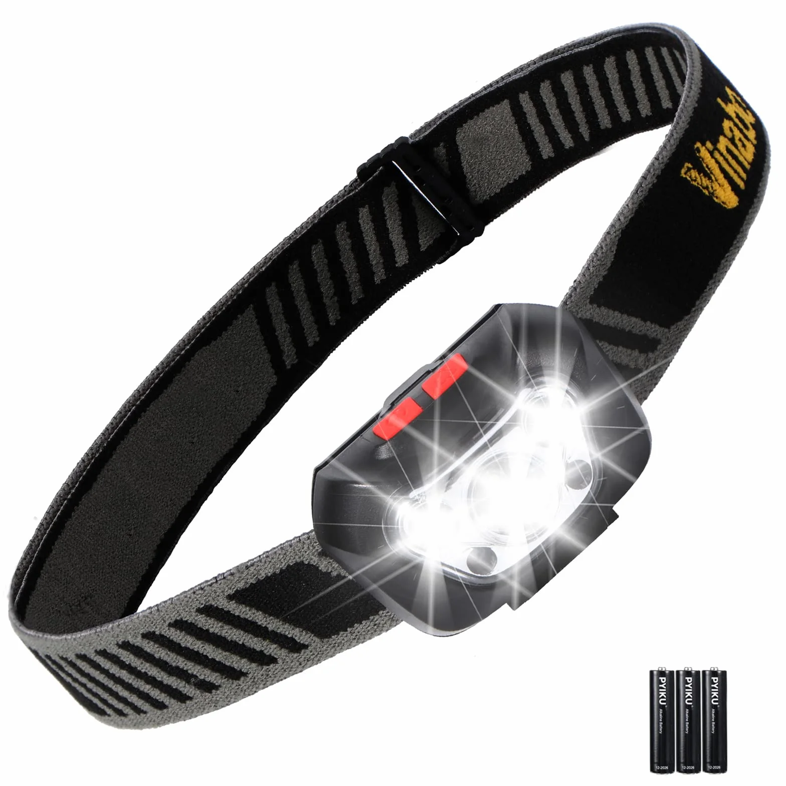 Vinabo Lampada Frontale LED 500 Lumen, 6 Modalità, Angolo Regolabile 30°, per Campeggio e Corsa (3 Batterie Incluse)