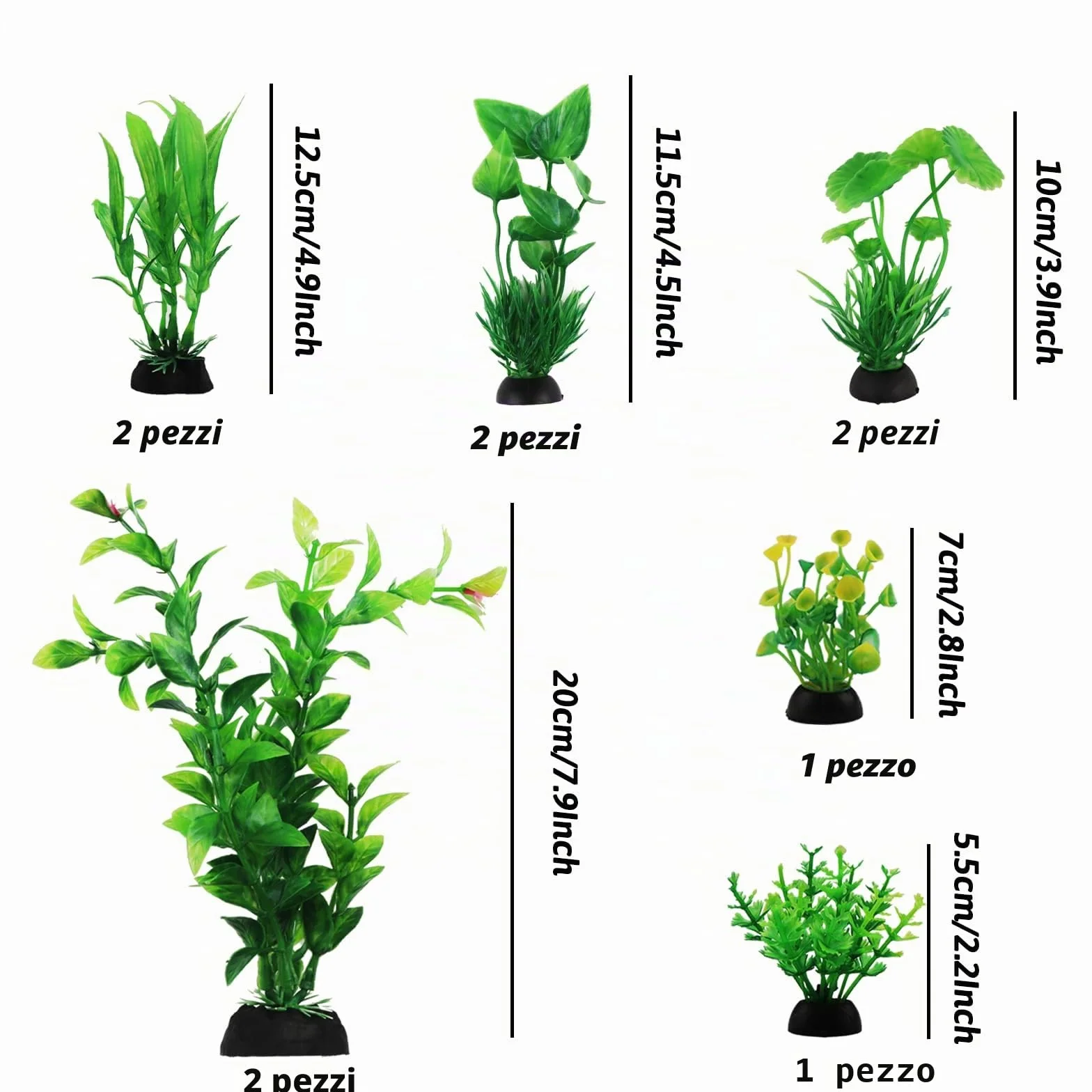 QUOZUO Decorazioni per Acquario, 10 verdi Piante Artificiali Acquario Ornamenti kit, Pianta decorazione in plastica, Accessori per Acquario