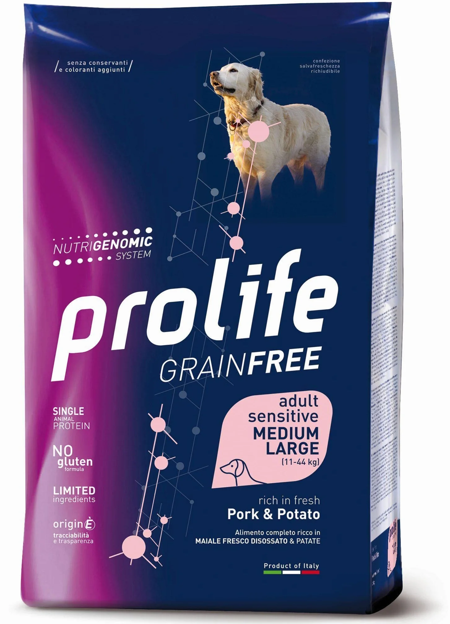 prolife - Grain Free Adult Sensitive Medium/Large al Maiale e Patate da 10 kg