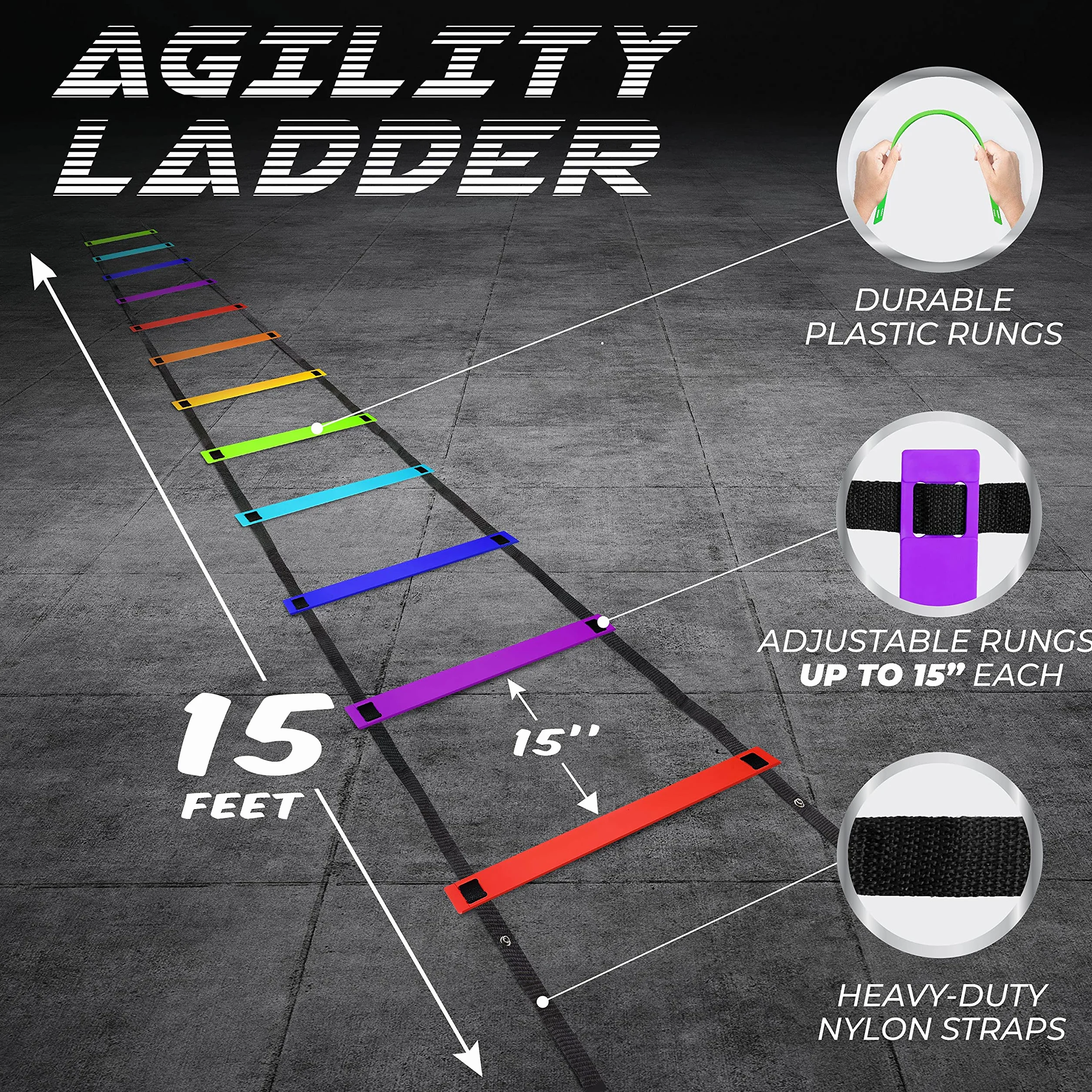 Yes4All Scala di agilità 3m-7m con pioli, Attrezzatura per allenamento velocità Calcio