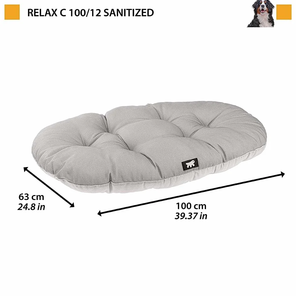 Ferplast Cuscino Cane RELAX 100/12 SANITIZED, Lettino per Cani, Protezione Antibatterica Antivirale, Cuscino Cane Grande, Cuscino Imbottito per Cuccia Cane, Cotone, Lavabile, 100 x 63 cm, Grigio