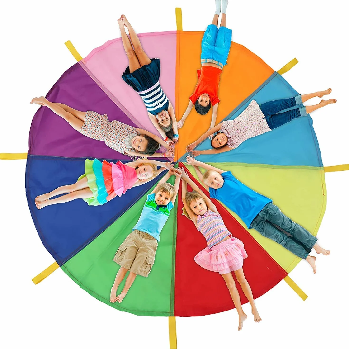 Gioco Paracadute Arcobaleno 8 Maniglie Bambini 2M Giocattolo Paracadute Colorato Stoffa