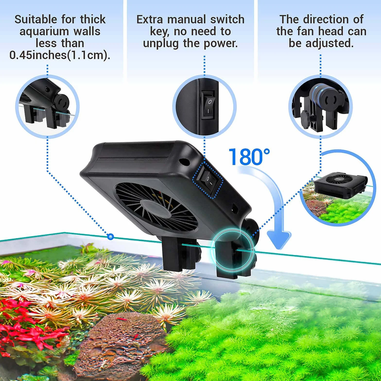 hygger Ventilatore per Acquario, Ventole di Raffreddamento per Acquario con Regolazione della velocità Regolabile, Adatto per Piscine Acqua Dolce Fino a 30cm (1 Ventole)