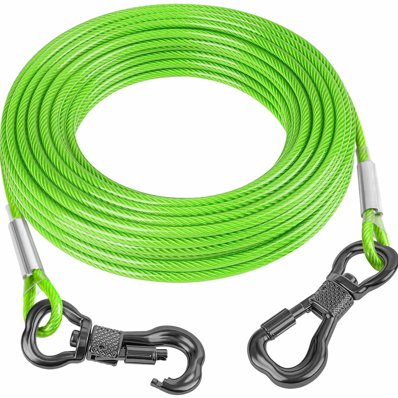 Tresbro Cavo riflettente per cani fino a 113,4 kg, cavo in filo di acciaio con fibbia a doppia fissaggio in acciaio, leggero e resistente, catena per cani per esterni, cortile, campeggio, verde
