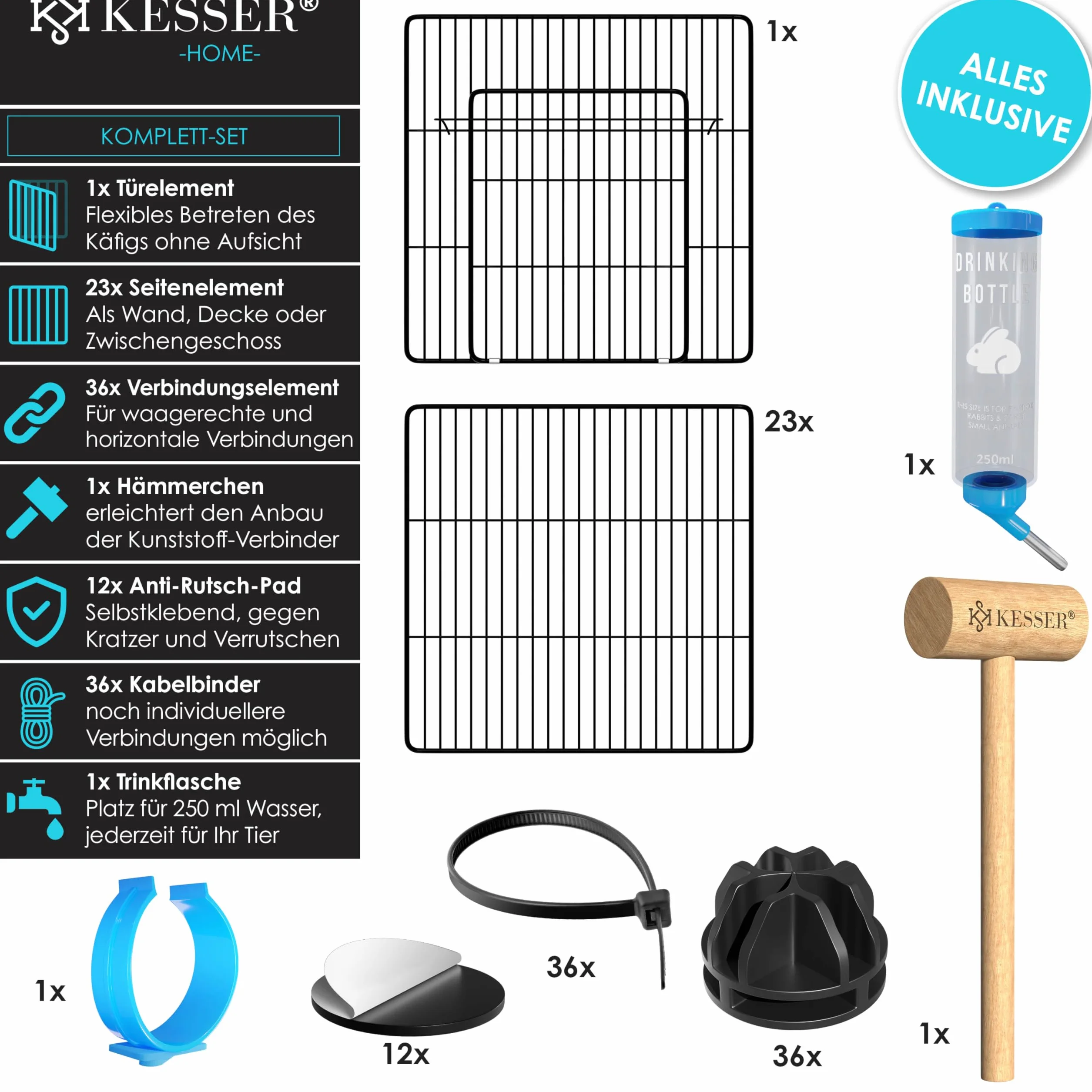 KESSER® Recinto per esterni per conigli in rete metallica XXL con porta - recinzione per piccoli animali - box per porcellini d'India - gabbia per piccoli animali - conigliera per interni ed esterni