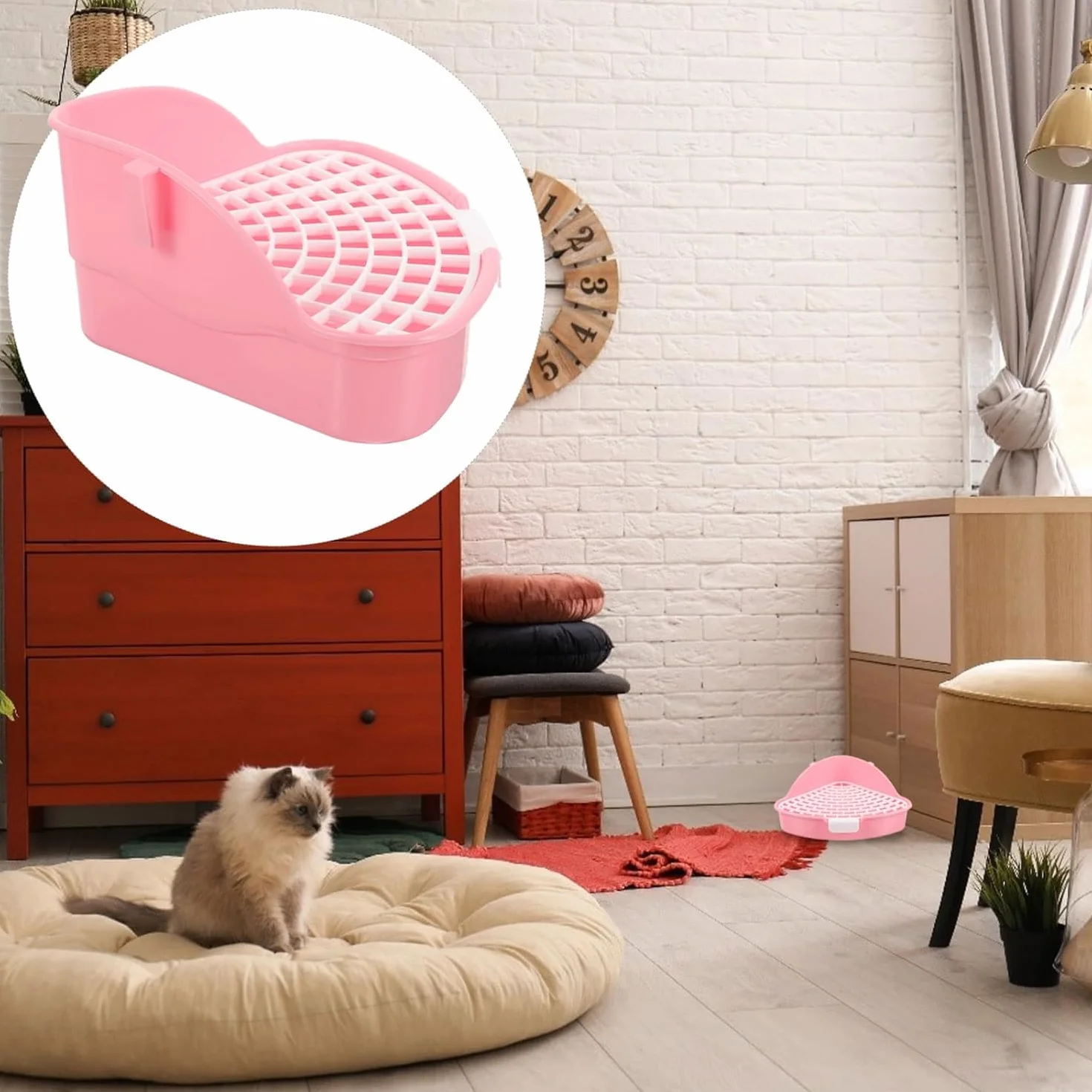 MEISO Toilette per Coniglio, Toilette per Animali Domestici, Vasino Addestrativo per Criceti, Toilette per Animali di Piccola Taglia di Triangolo per Coniglietti, Cincillà, Cavia (Rosa)