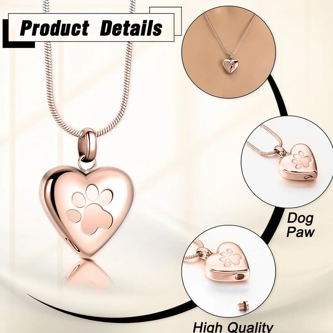 Gioielli Cremazione Animali Domestici Ceneri Ciondolo Stampa Zampa Animali Domestici Collana con Urna Forma Cuore Gioielli Commemorativi per Ceneri di Animali Domestici/Cane/Gatto