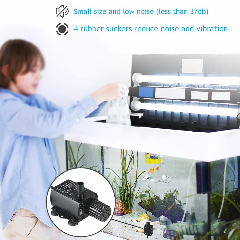 Decdeal USB DC5V 2.4W/4.8W Ultra-silenzioso Pompa Acqua Brushless Impermeabile Sommerso Acquario Circolante
