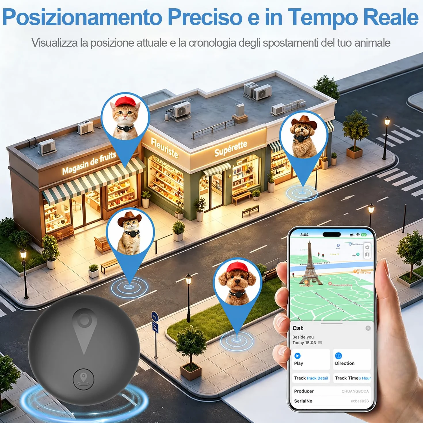 Collare GPS Gatto 2 in 1,Collare GPS per Cani Riflettente,Tracker per Cani Senza Abbonamento,Compatibile con iOS/Android,Collare Regolabile con Campanellino,Adatto a Cane di Piccola Taglia/Gatti-Nero