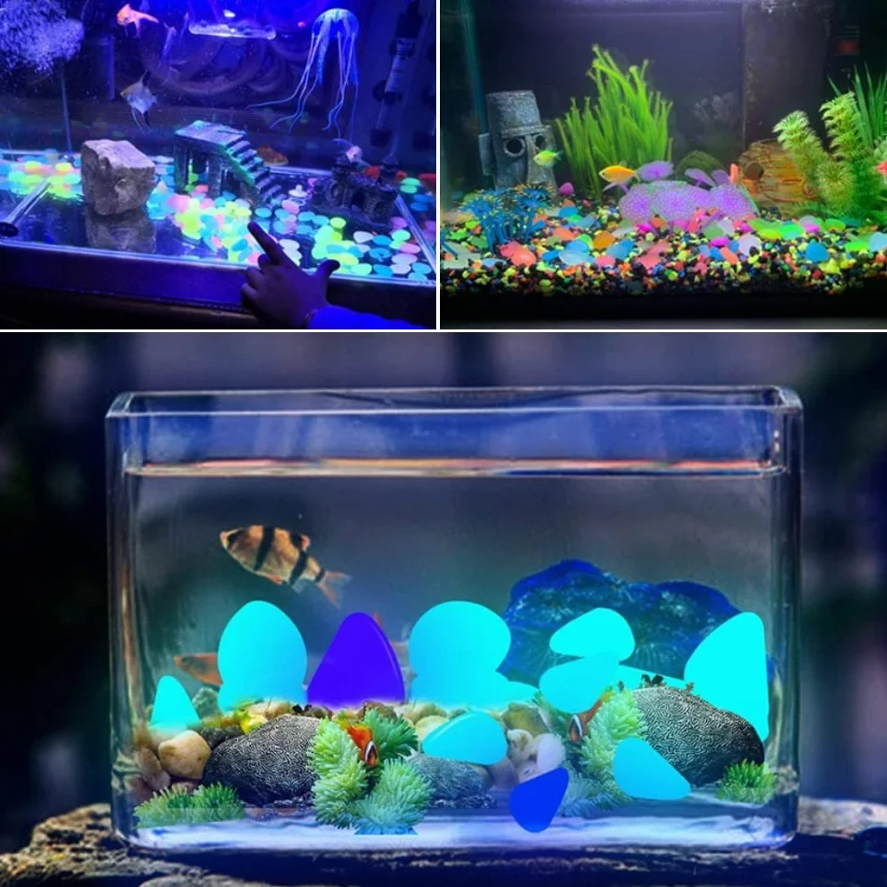 300 Pezzi Profondo Blu Pietre Luminosi Ciottoli Luminosi Fluorescenti Luminose Incandescenza nel Buio Pietre Rocce Ghiaia per Giardino Acquario Decorazione 17-13mm