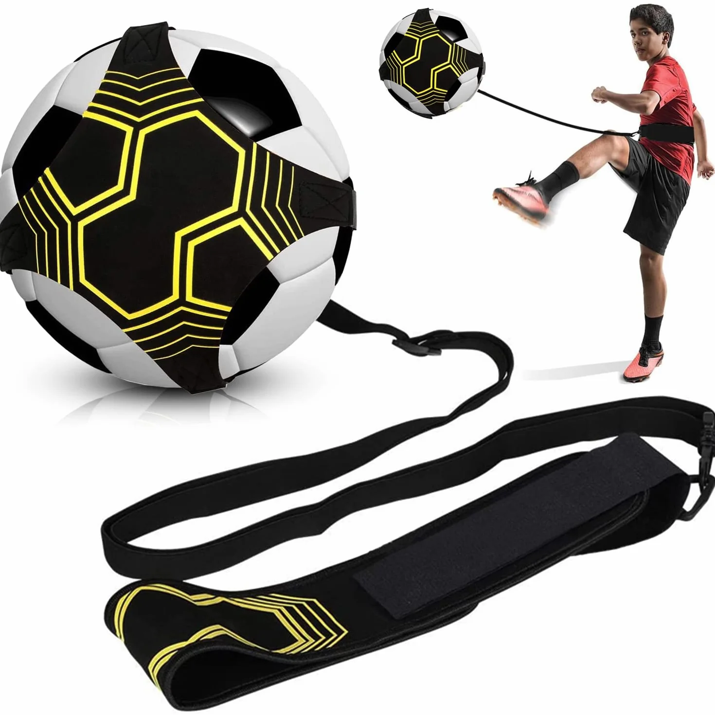 Favuit Trainer da Calcio, Cintura da Allenamento da Calcio Regolabile Banda Elastica per L’Allenamento Individuale Bambini Adulti Soccer Bungee Trainer per Pallone da Calcio di Taglia 3 4 5